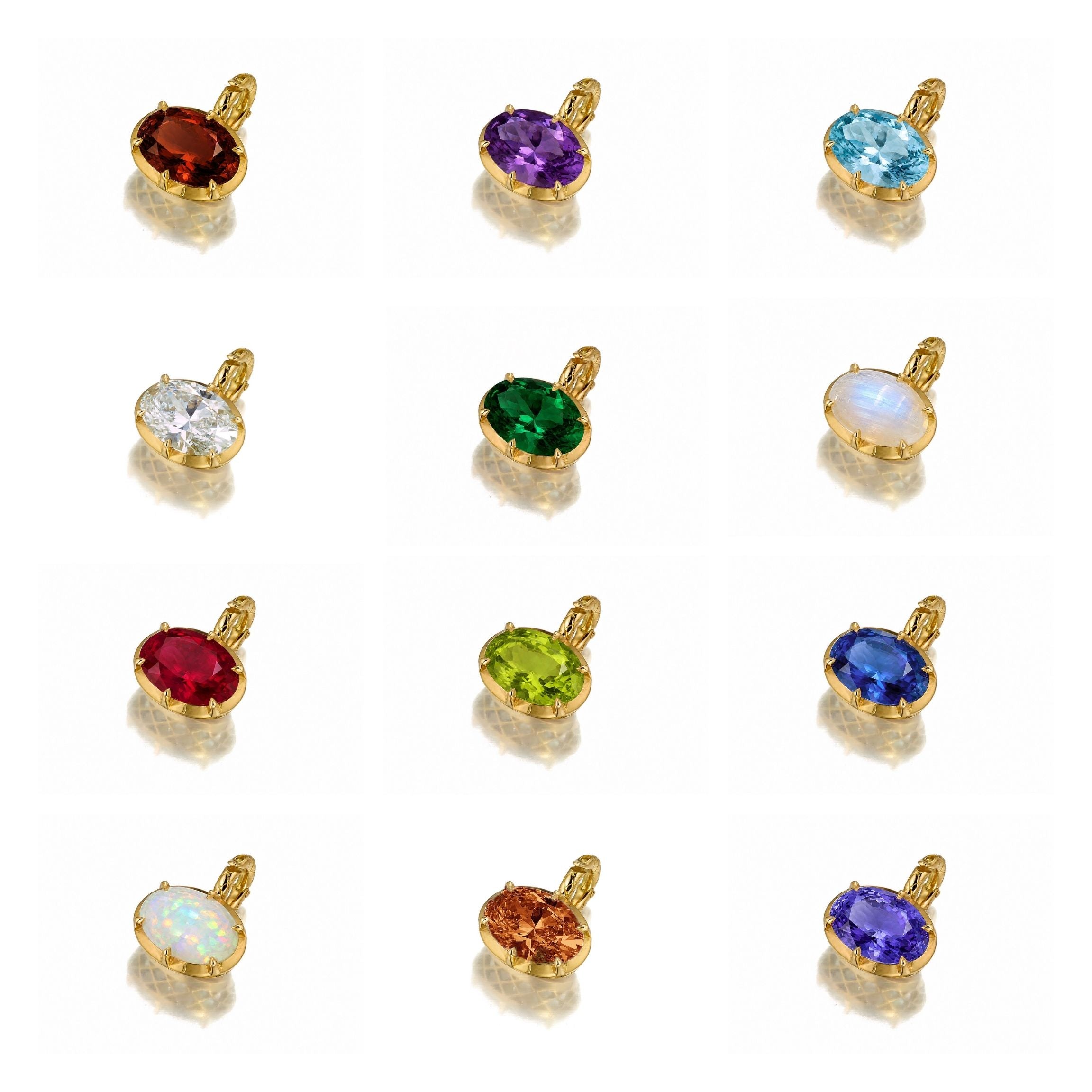Birthstone pendants in 18K yellow gold, all twelve months