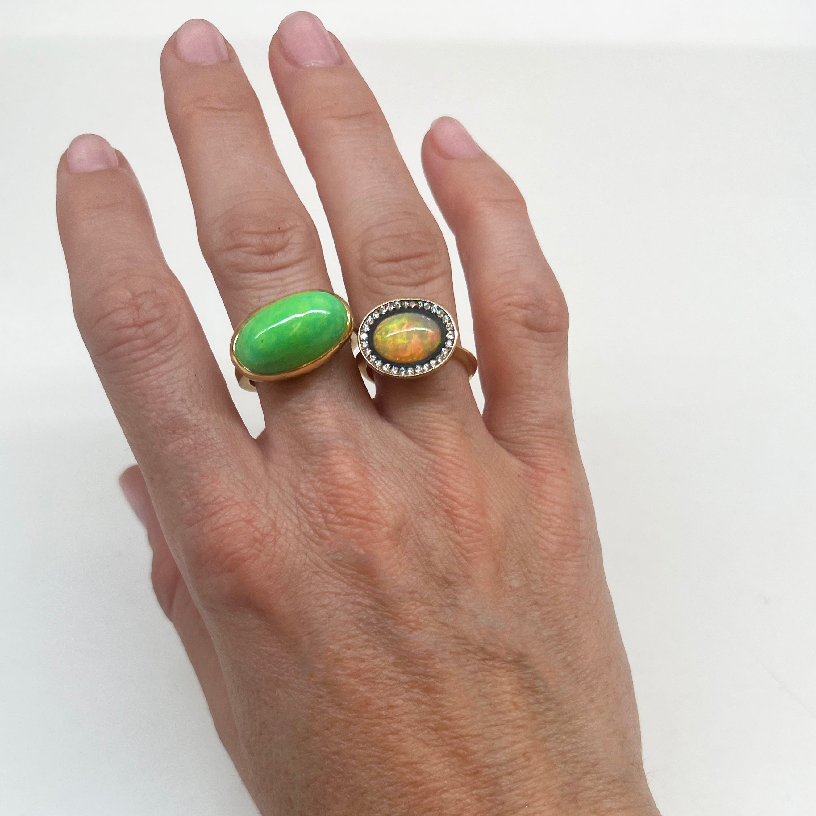 Faceted Black Opal and Diamond Ring