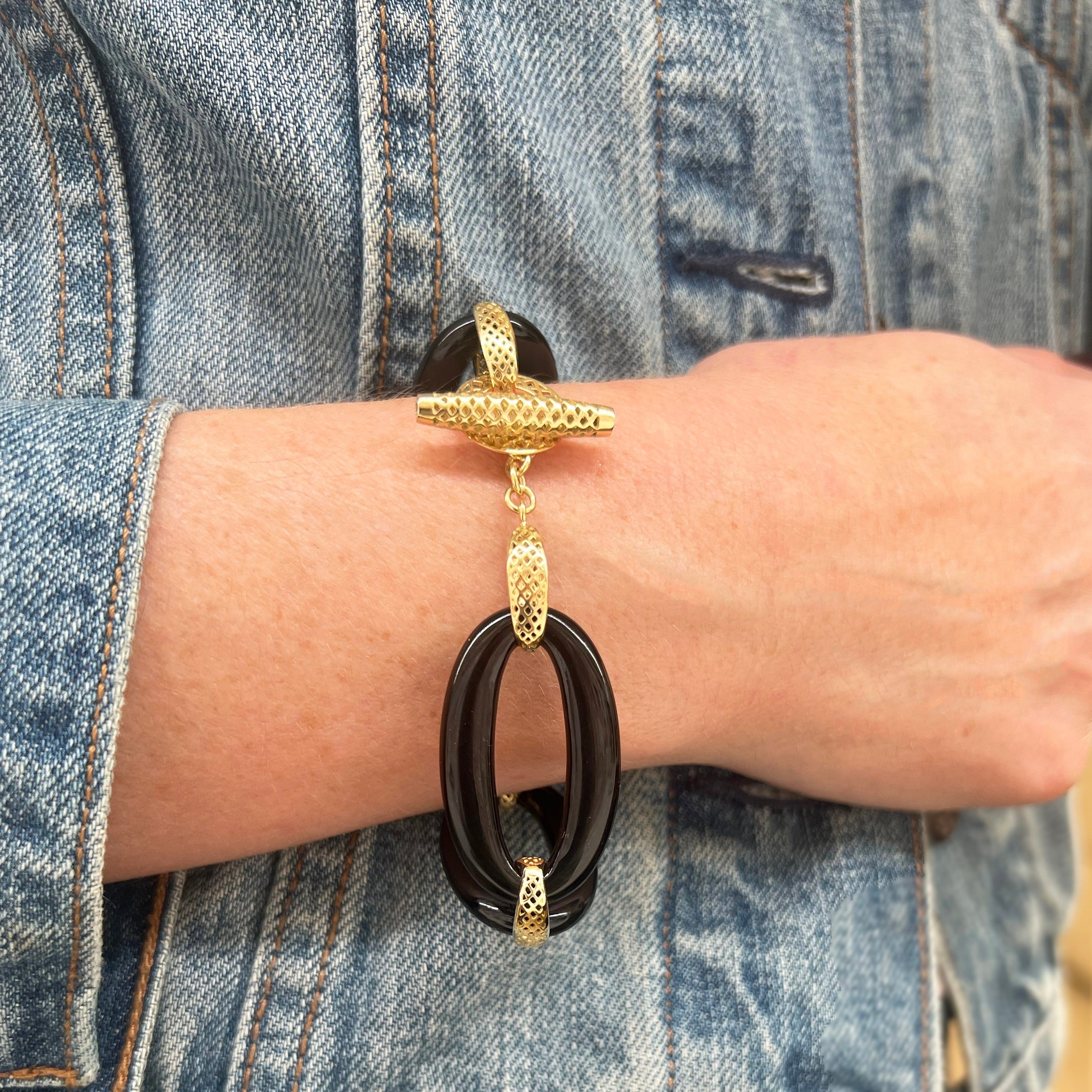 Black Onyx Crownwork Link Bracelet