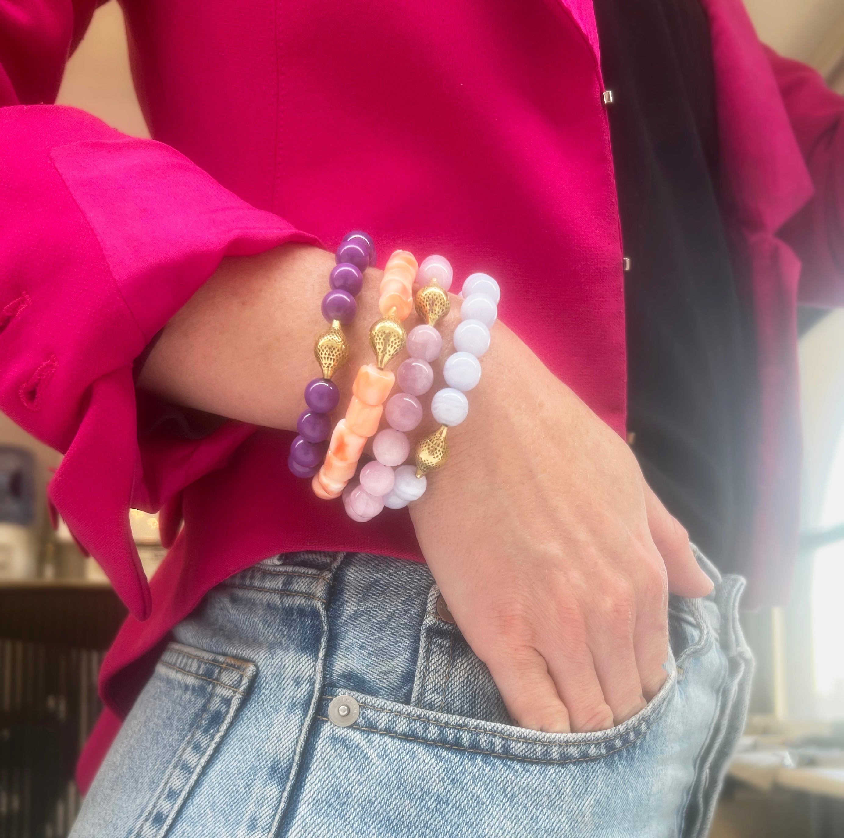 Beaded Blue Lace Agate Stretch Bracelet