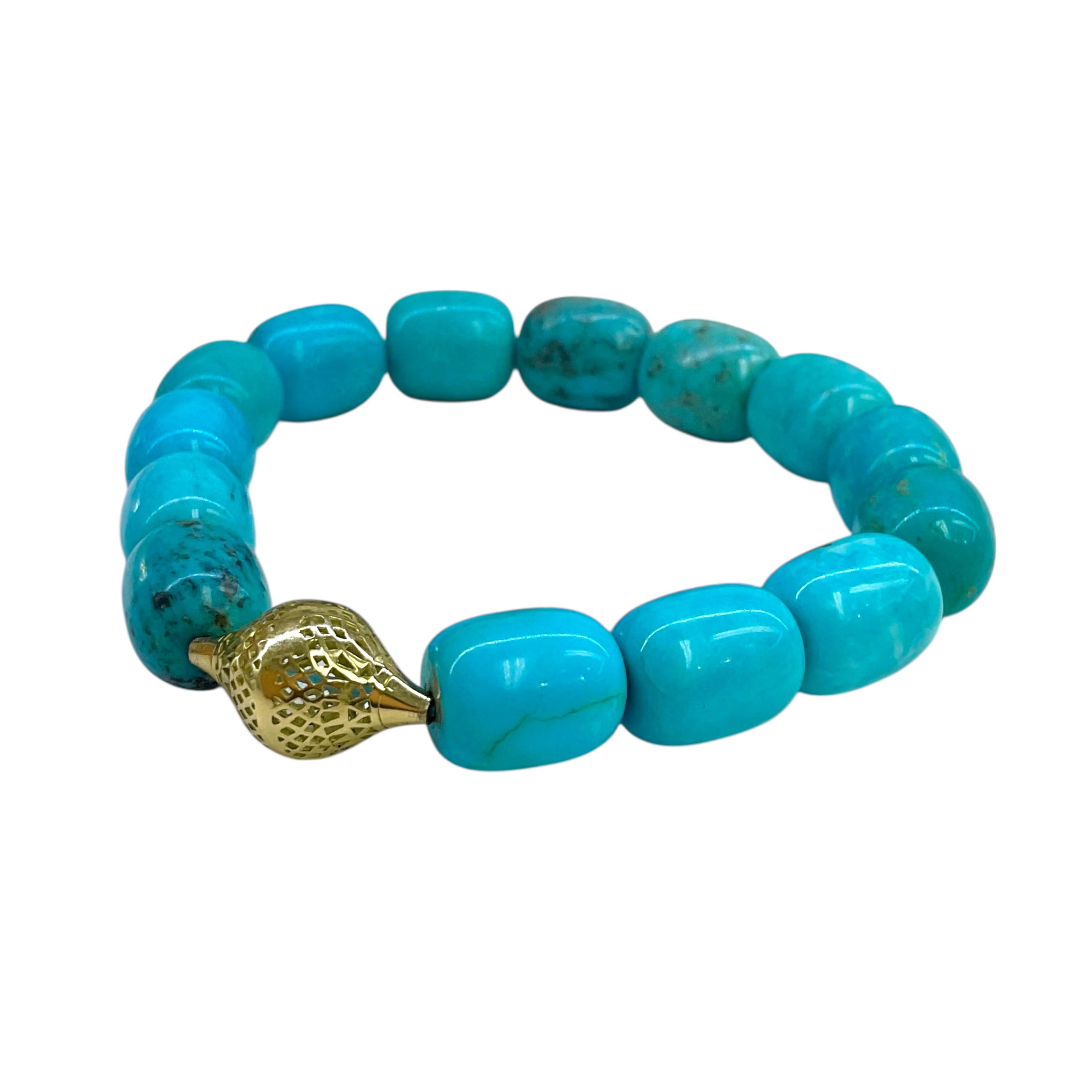 18K Yellow Gold Crownwork® Beaded Bracelet with Sonoran Turquoise