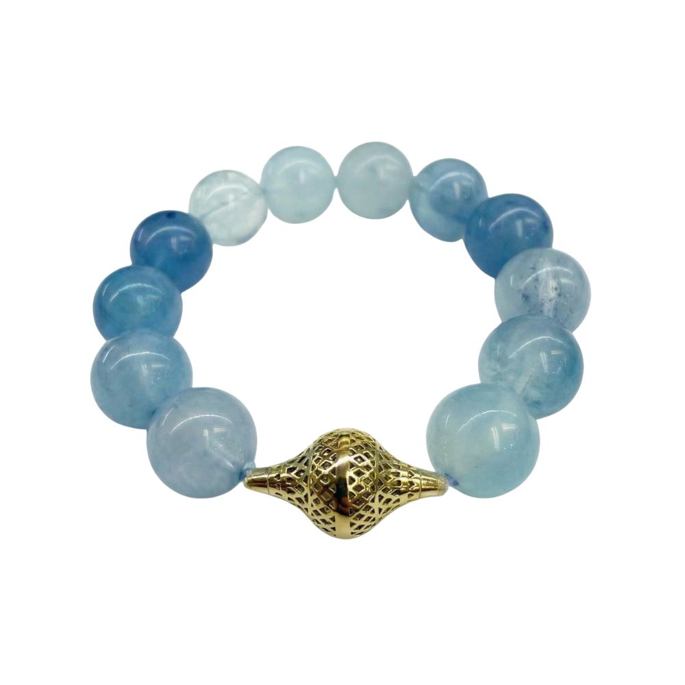 18K Yellow Gold Crownwork® Beaded Bracelet with Aquamarine