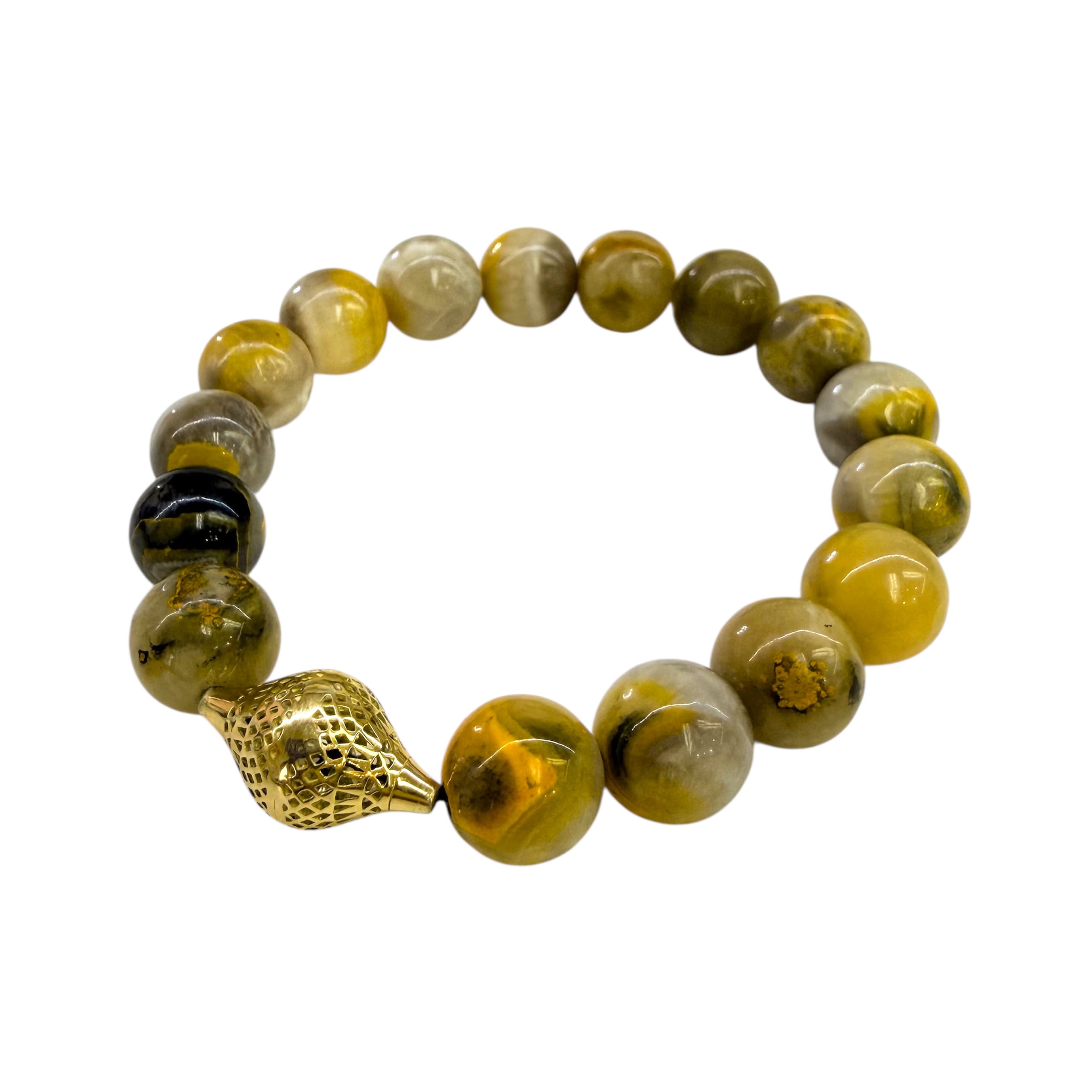 18K Yellow Gold Crownwork® Beaded Bracelet with Bumblebee Jasper