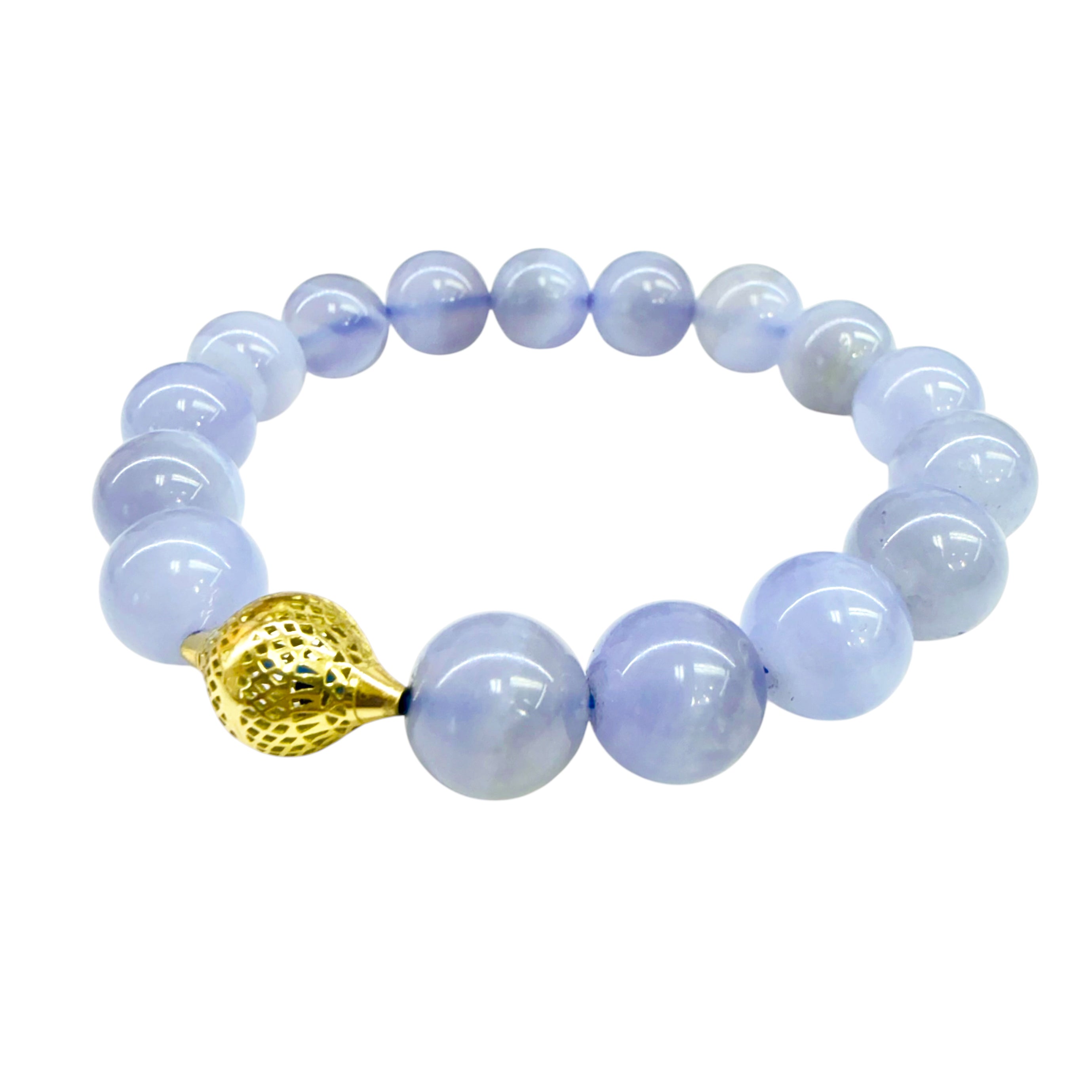 Chalcedony Crownwork® Beaded Stretch Bracelet 18K Gold