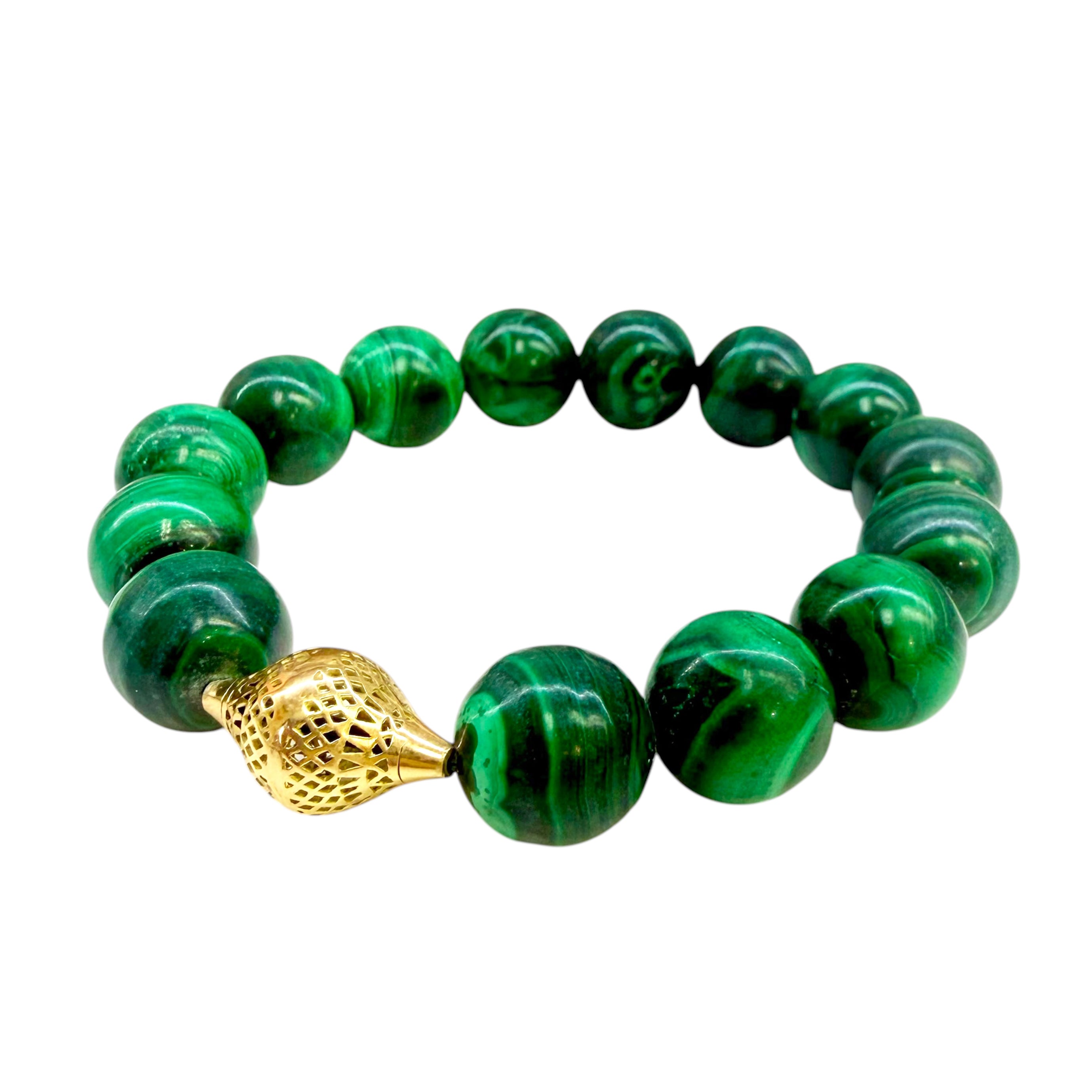 Malachite Crownwork® Beaded Stretch Bracelet 18K Gold