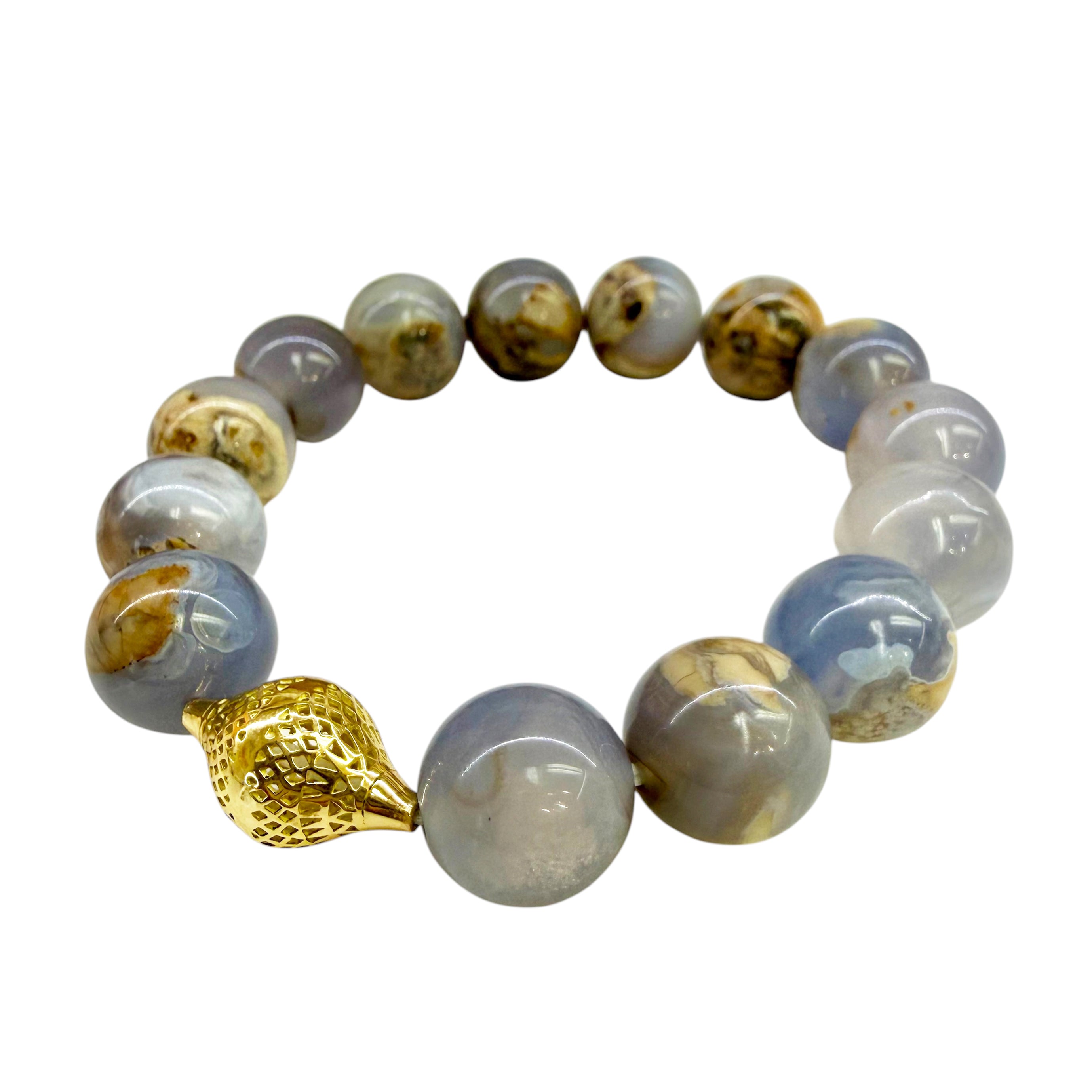 Purple Chalcedony Crownwork® Beaded Stretch Bracelet 18K Gold