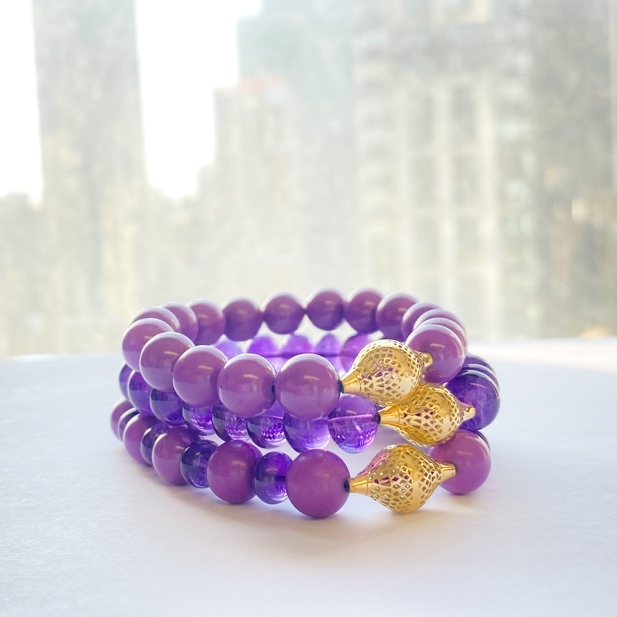 Amethyst and Phosphosiderite Stretch Bracelet