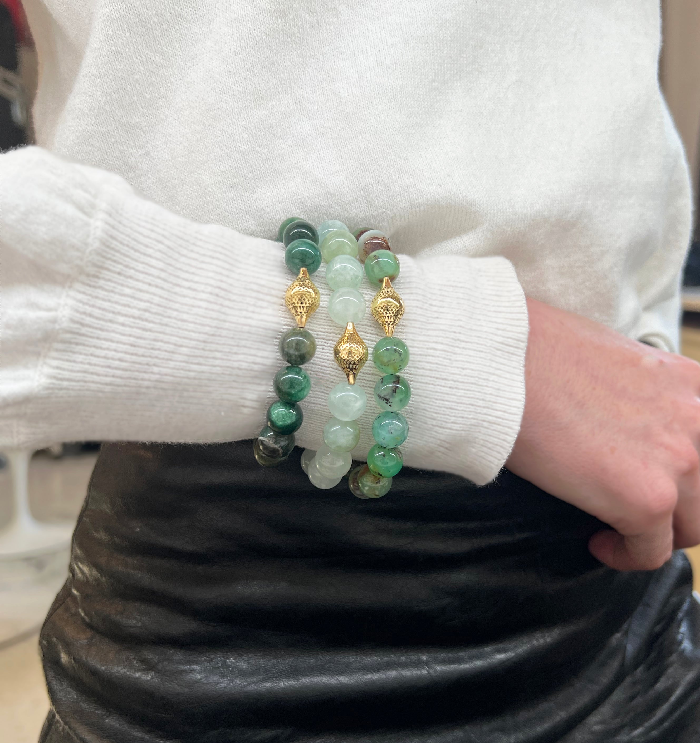 Beaded Green Beryl Stretch Bracelet