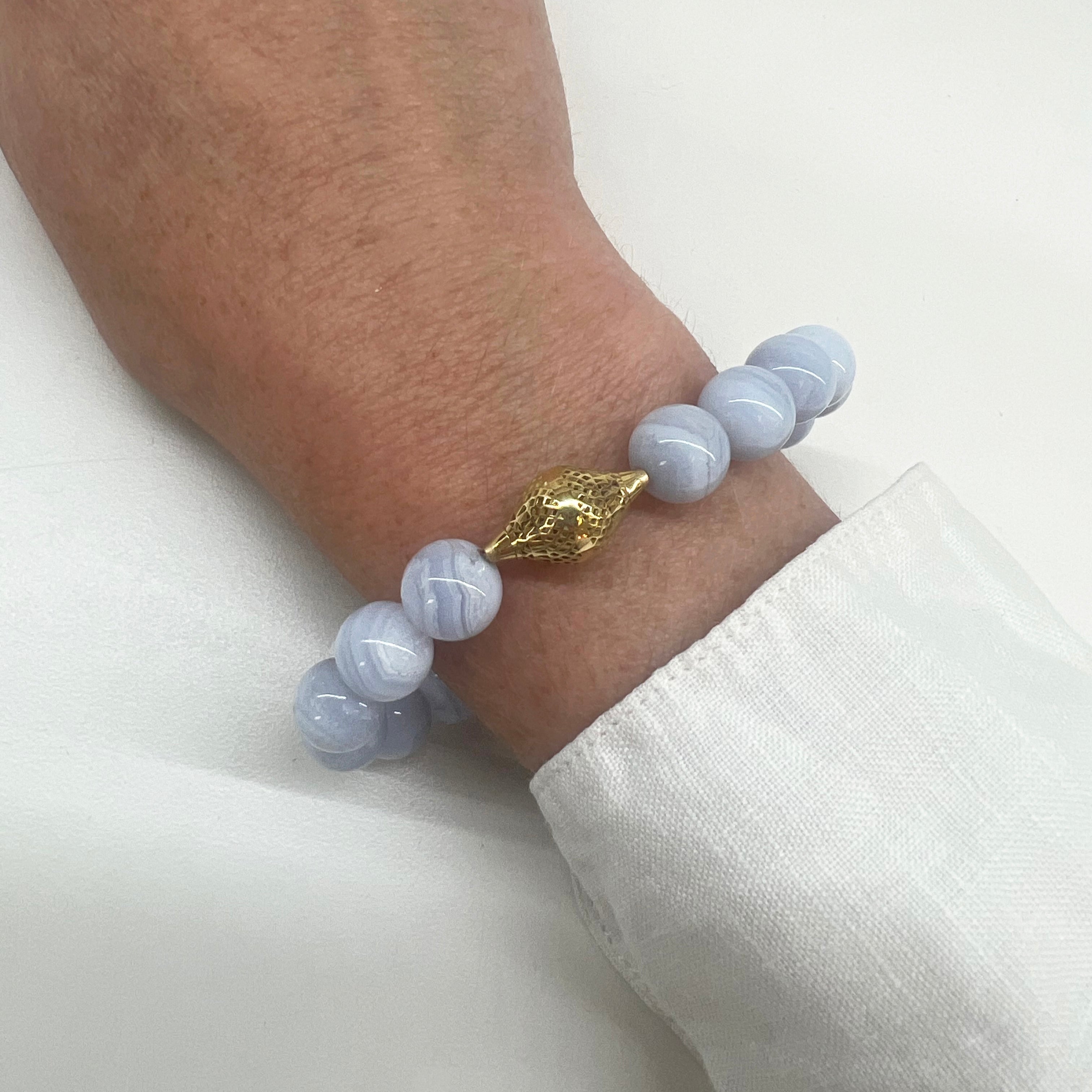 Beaded Blue Lace Agate Stretch Bracelet