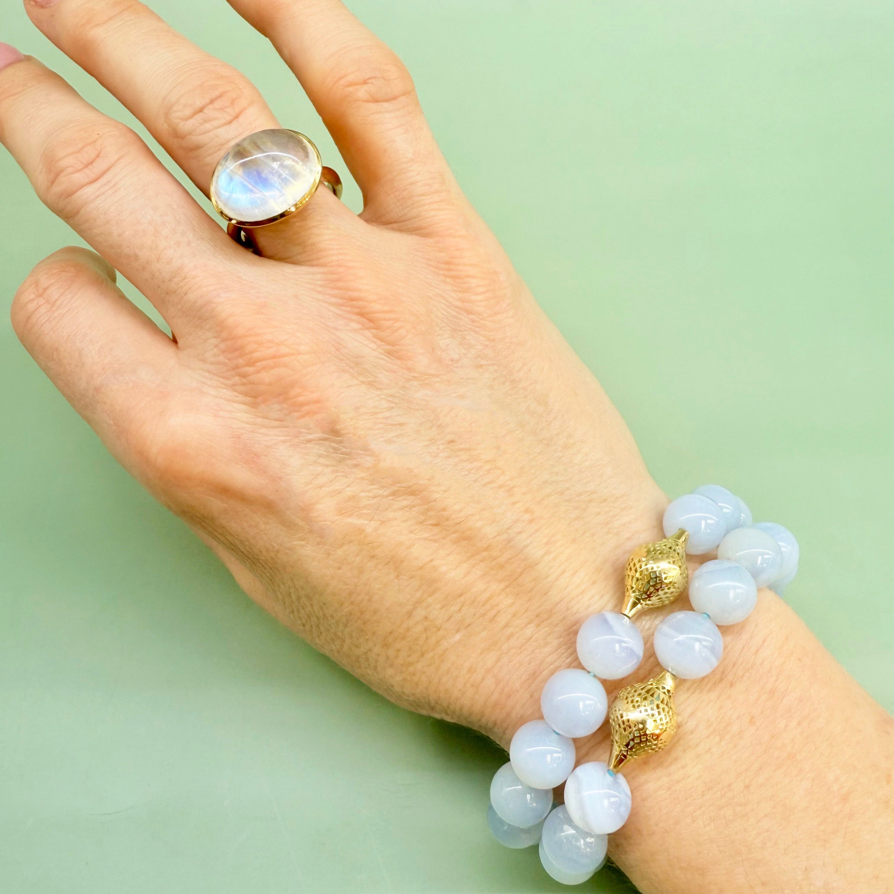 Beaded Blue Lace Agate Stretch Bracelet