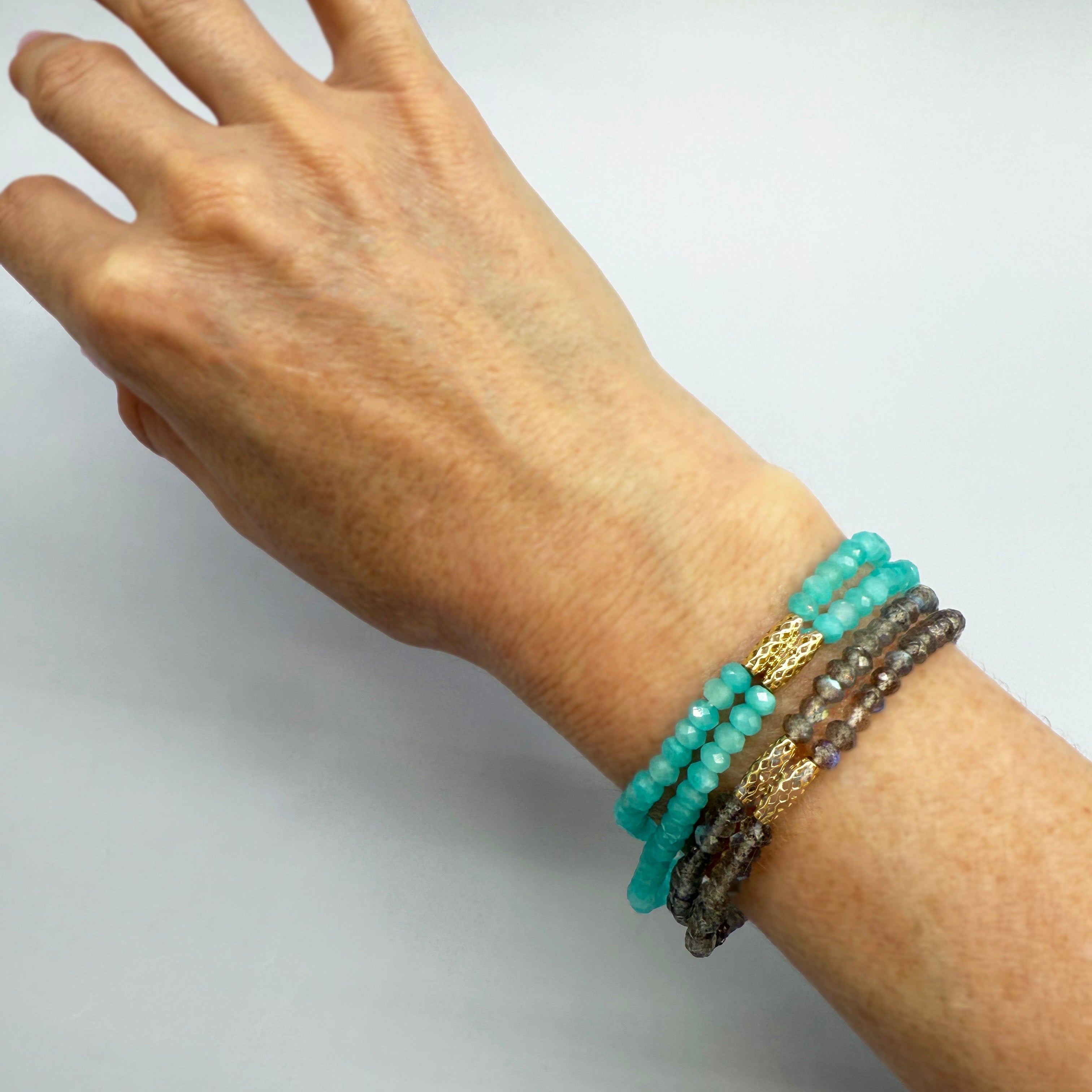 Double Beaded Labradorite Stretch Bracelet