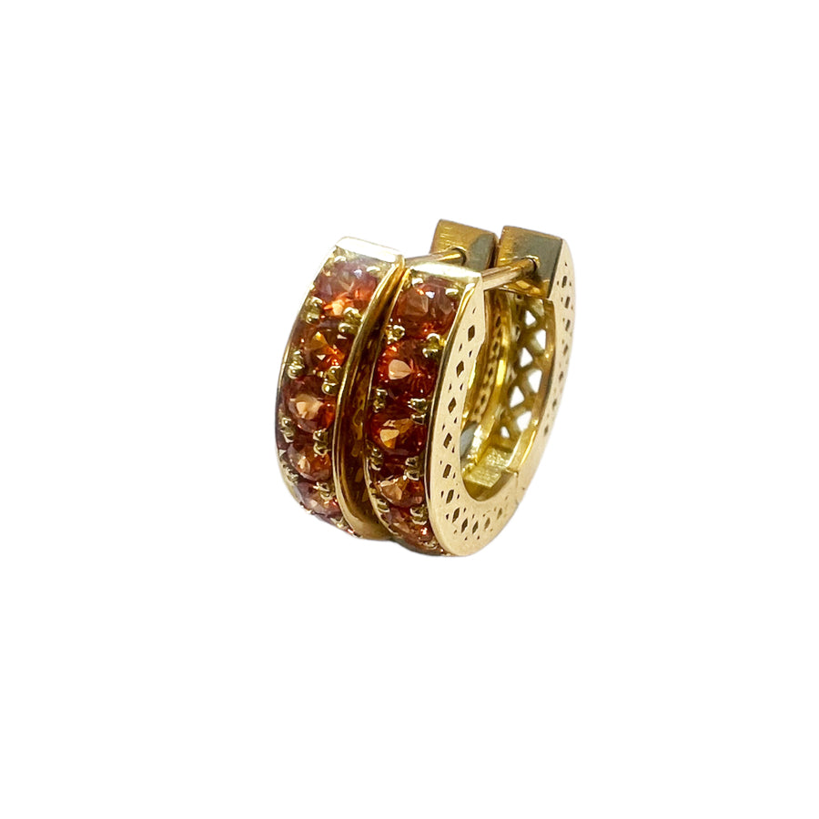 18K Yellow Gold Crownwork® Huggie Earrings with Pavé Orange Sapphires