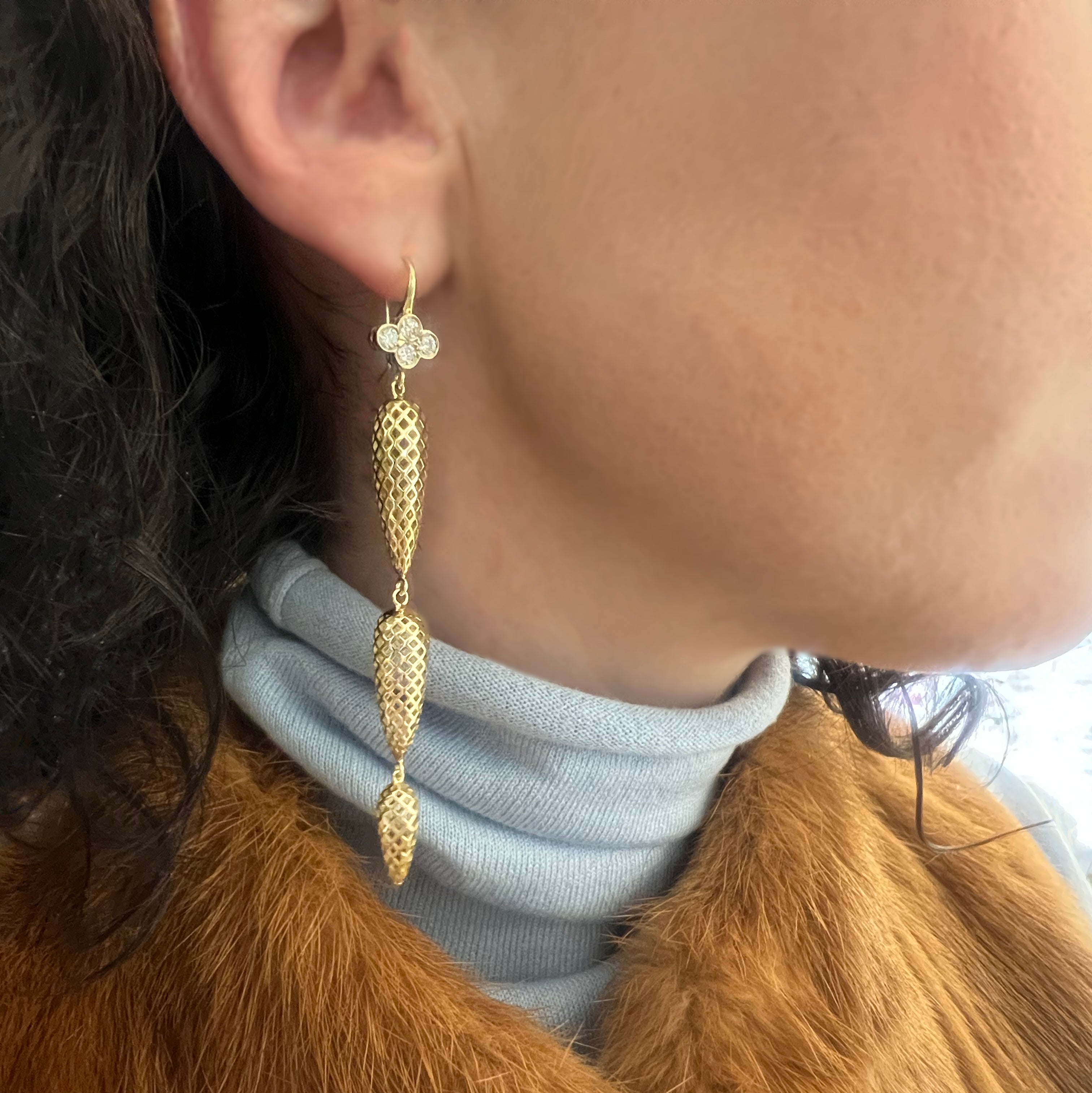 Four Stone Diamond and Multi Spear Drop Earrings
