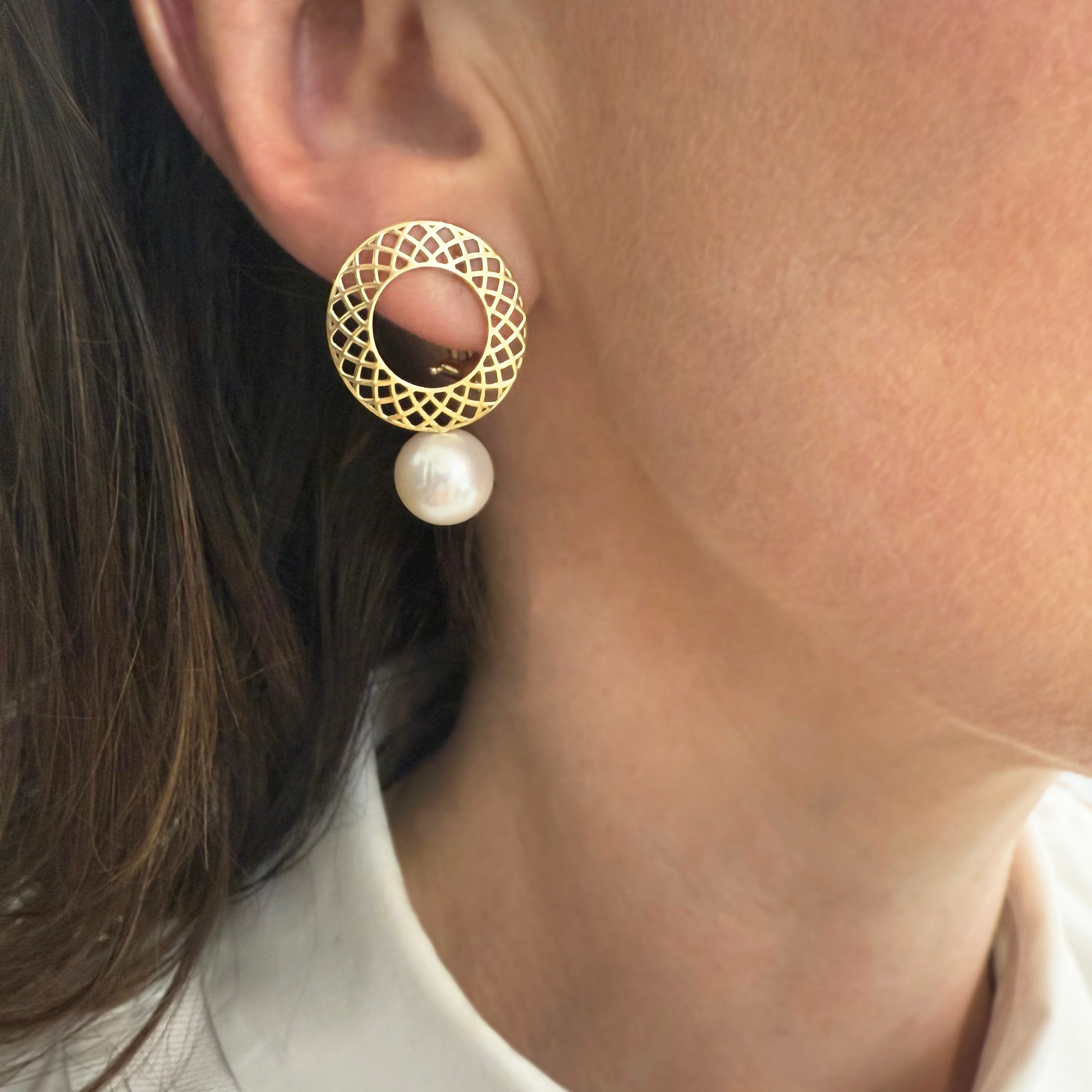 Pearl Drops on Crownwork® Discs Clip On Earrings