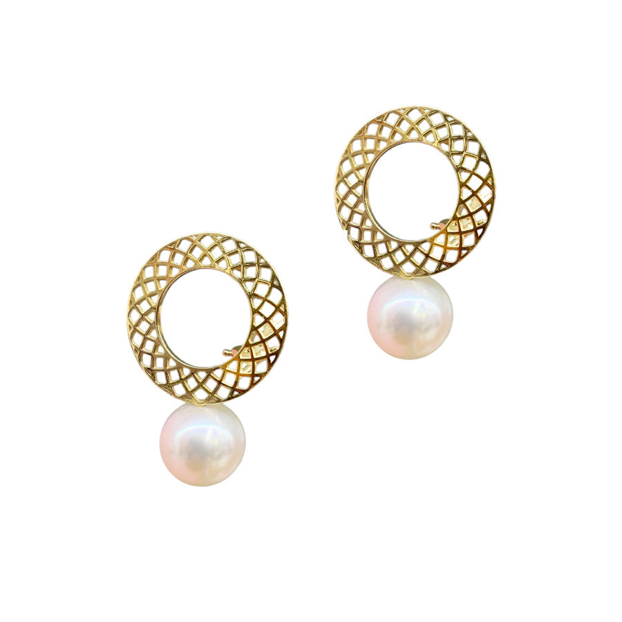 Pearl Drops on Crownwork® Discs Clip On Earrings