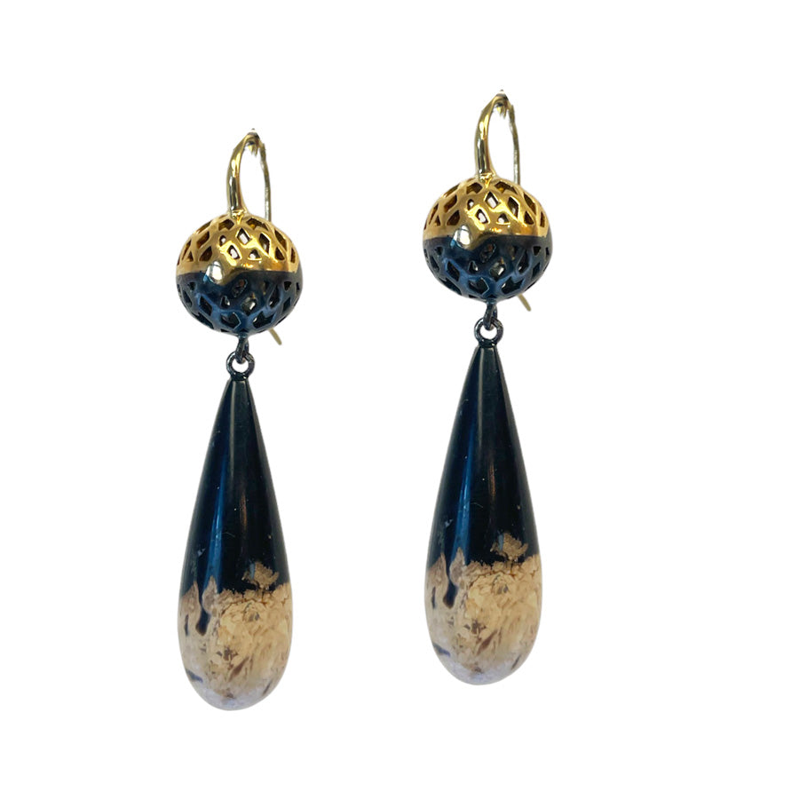 Mixed Metal Ball Earrings with Ombre Jasper Drops