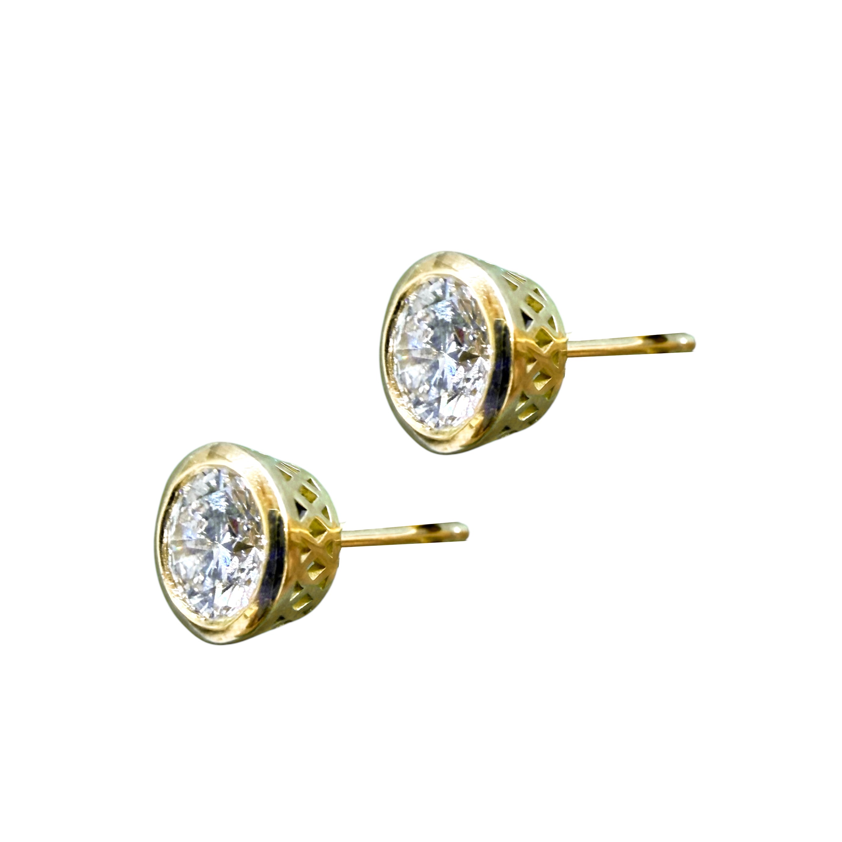 Lab Grown Diamond Crownwork® Bezel Stud Earrings 18K Gold