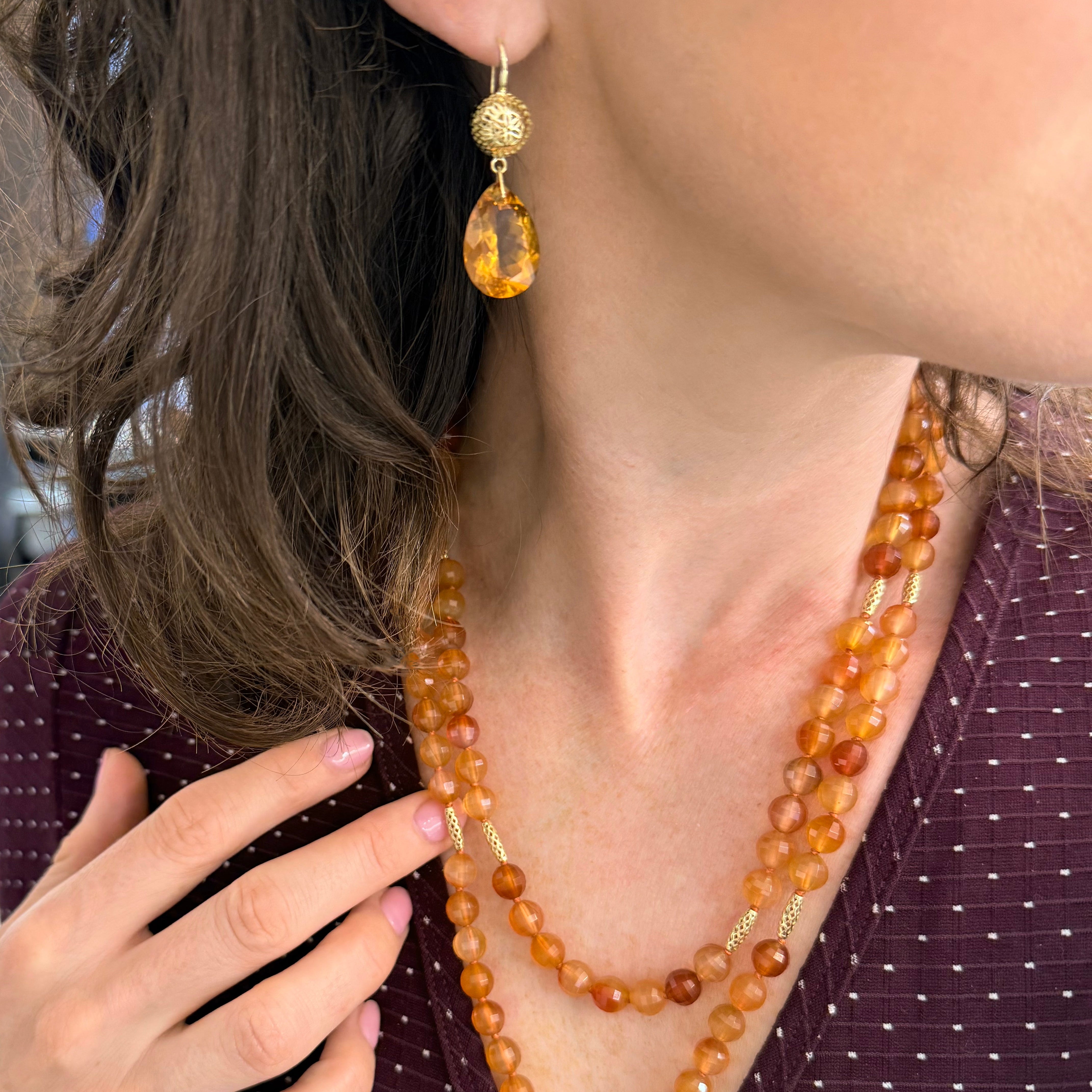 18K Yellow Gold Crownwork® Ball Top Earrings with Faceted Citrine Drops