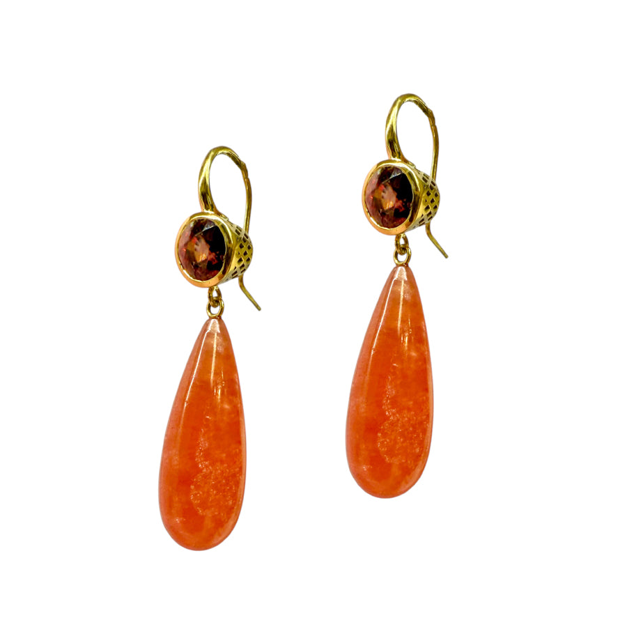 Faceted Zircon and Rhodochrosite Drop Earrings