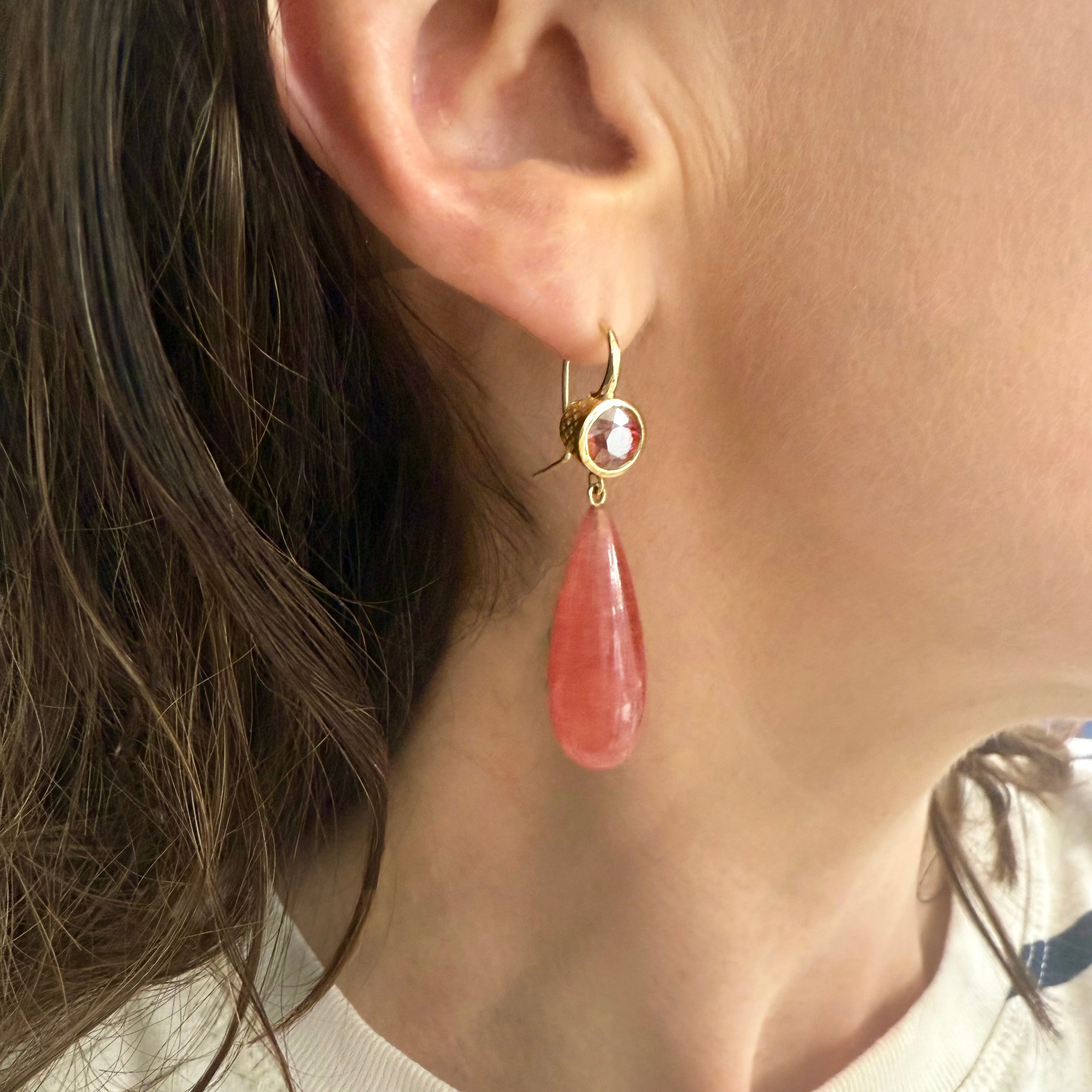 Faceted Zircon and Rhodochrosite Drop Earrings