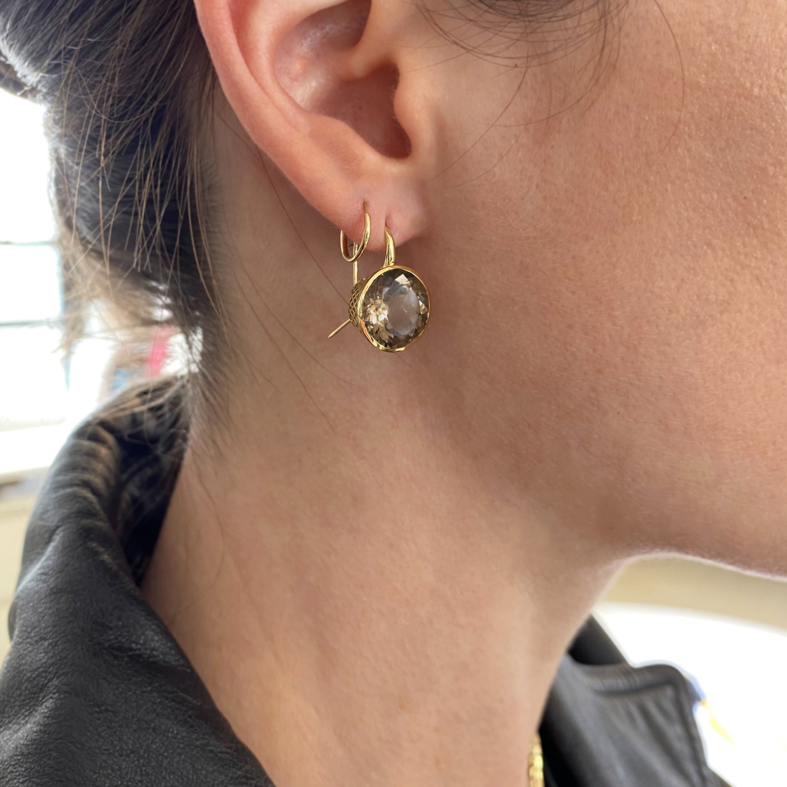 Medium Round Smoky Quartz Crownwork® Earrings