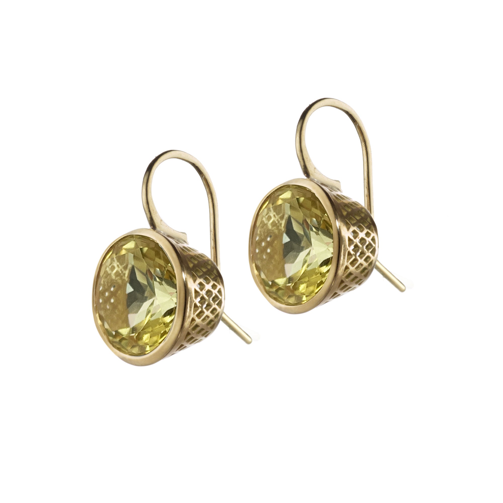 Medium Round Green CItrine Crownwork® Earrings