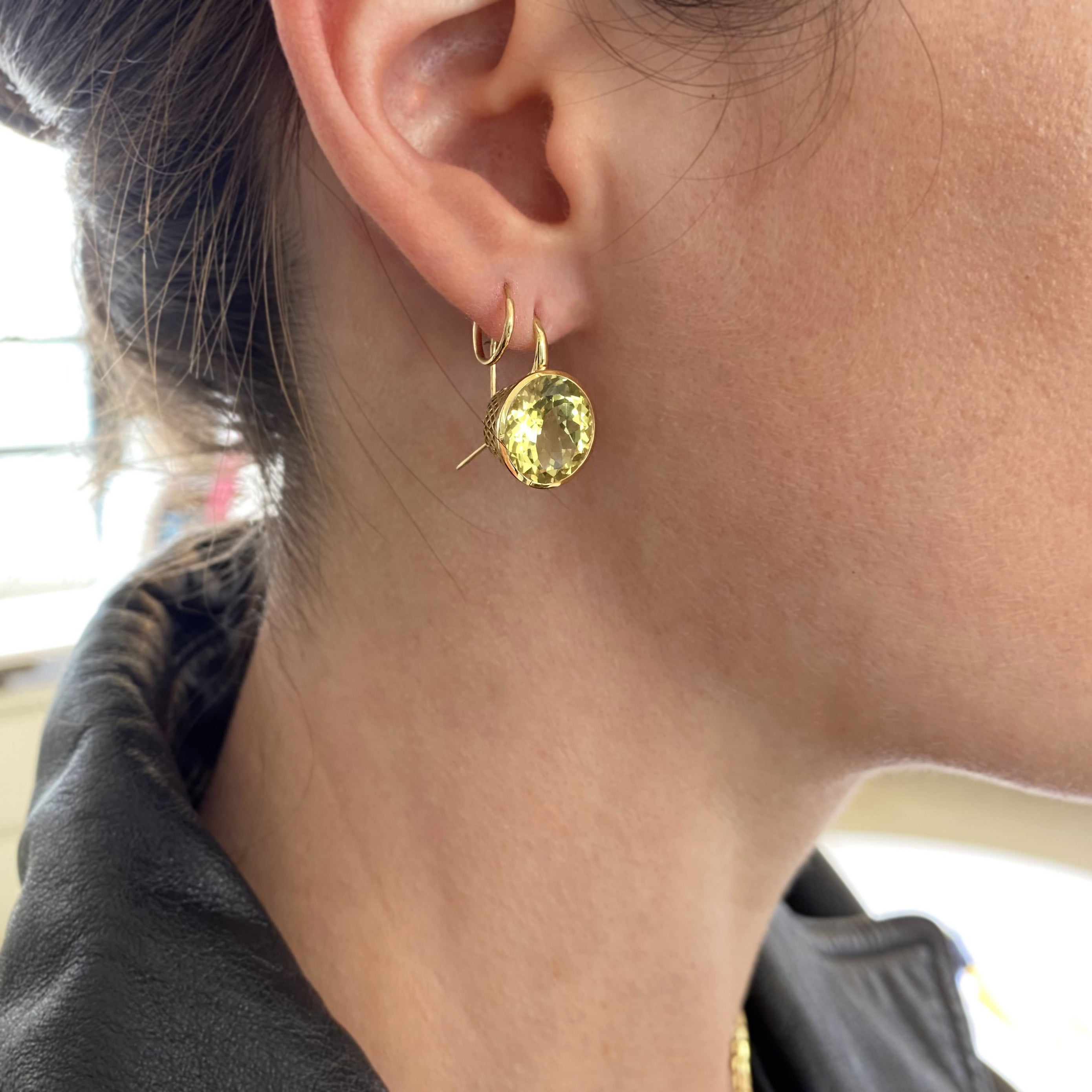 Medium Round Green CItrine Crownwork® Earrings