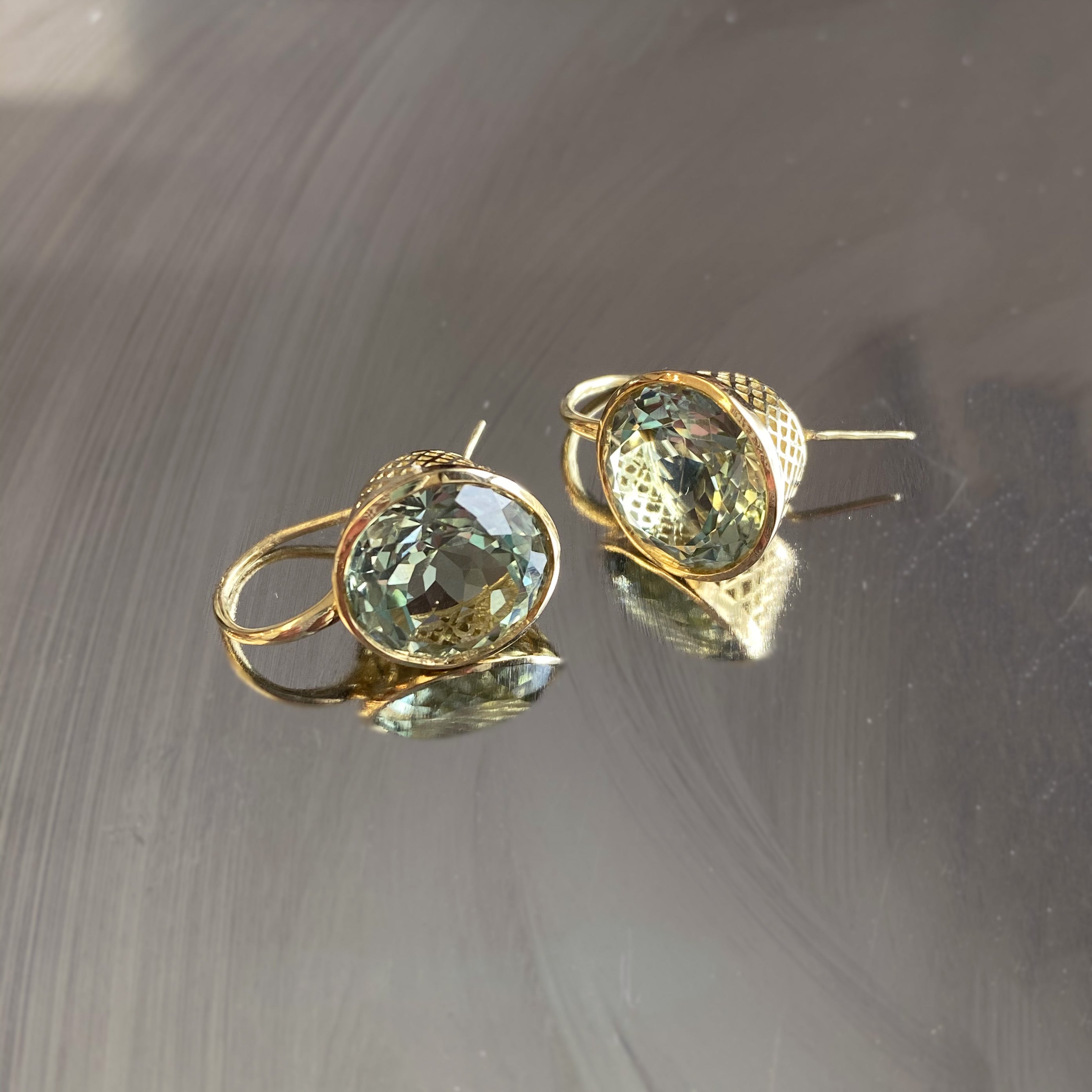 Medium Round Green Amethyst Crownwork® Earrings