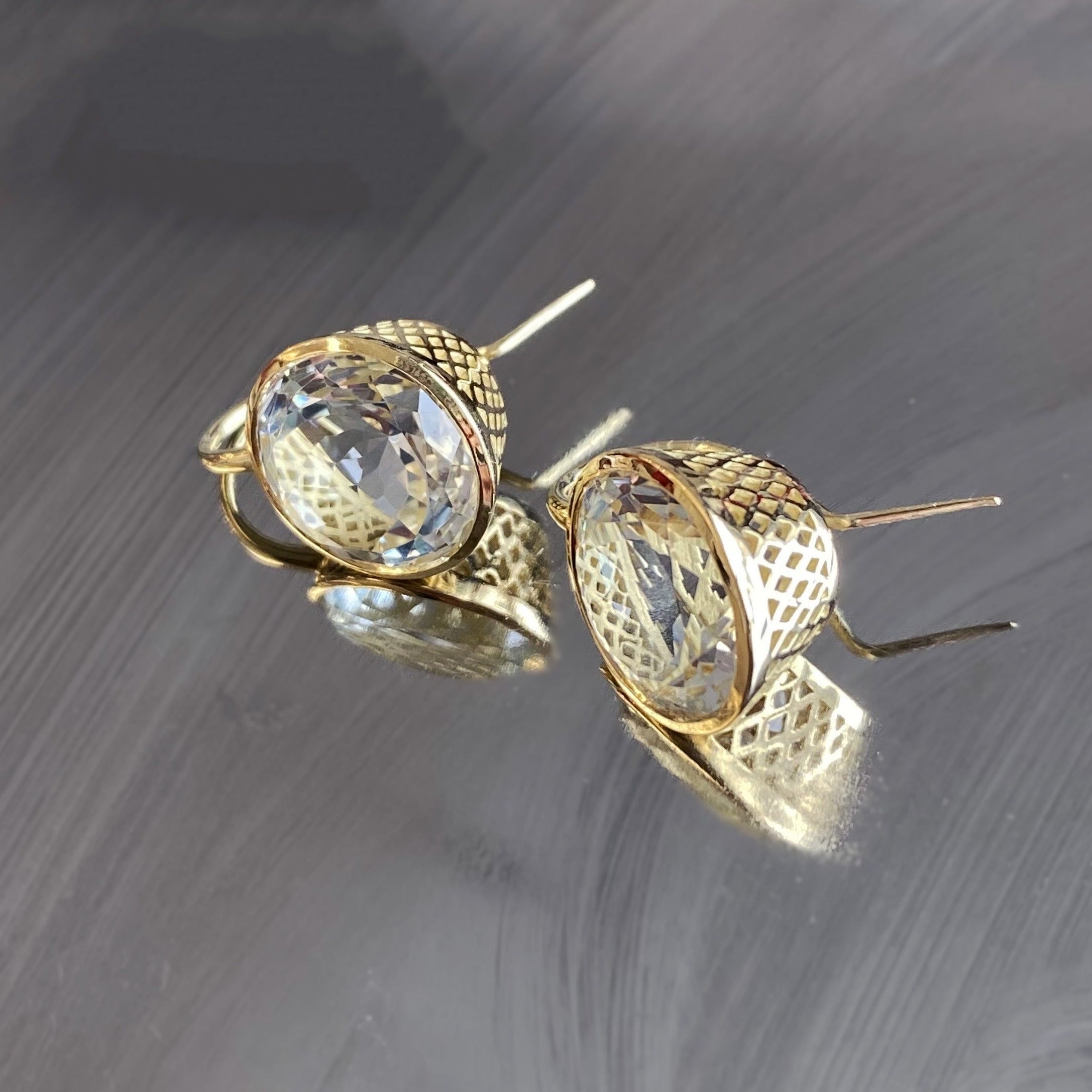 Medium Round White Topaz Crownwork® Earrings