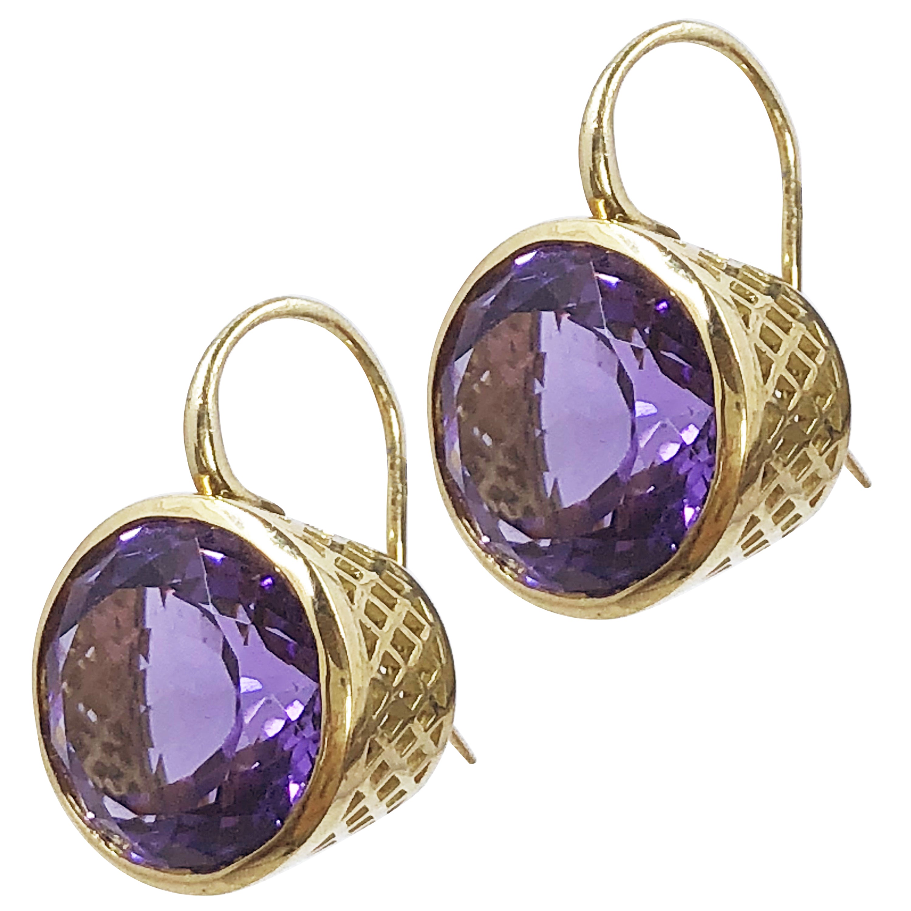 Large Round Amethyst Crownwork® Earrings