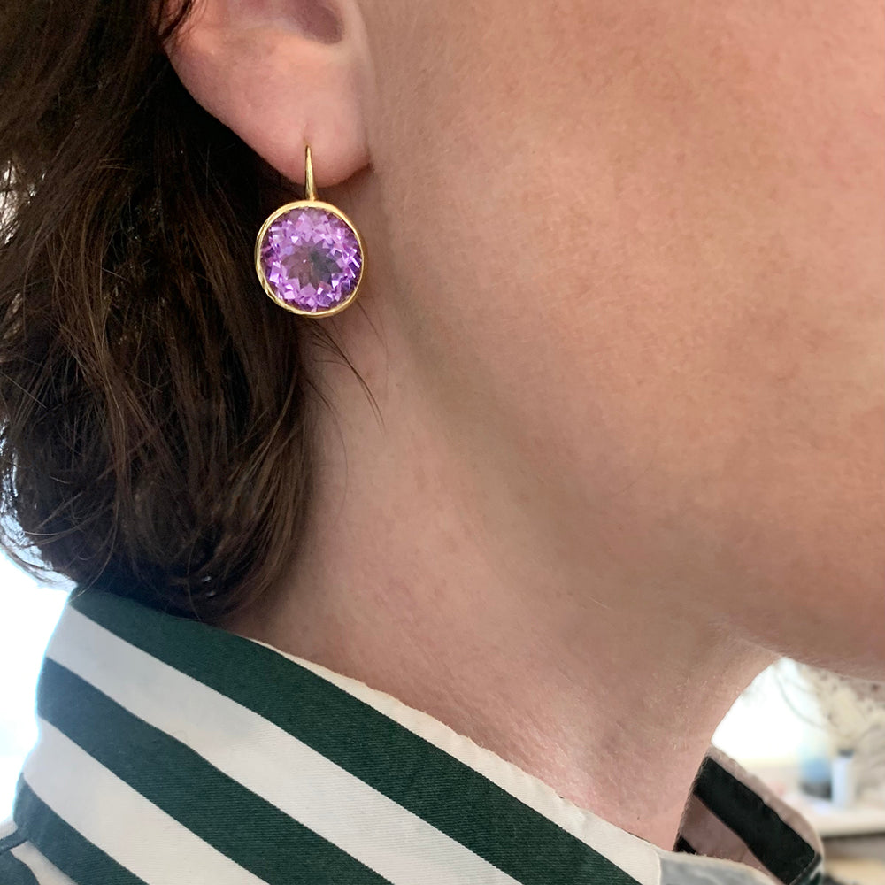 Large Round Amethyst Crownwork® Earrings