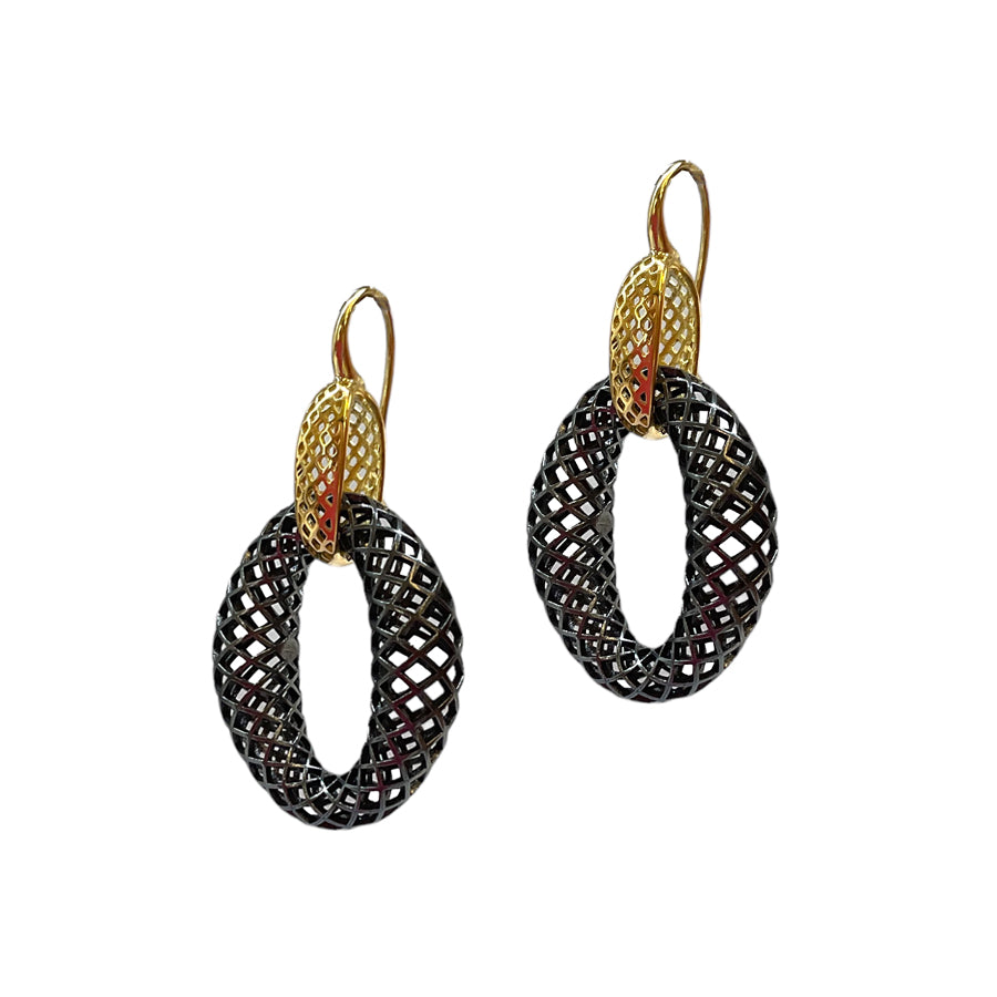 Chubby Oxidized Silver Crownwork® Link Drop Earrings