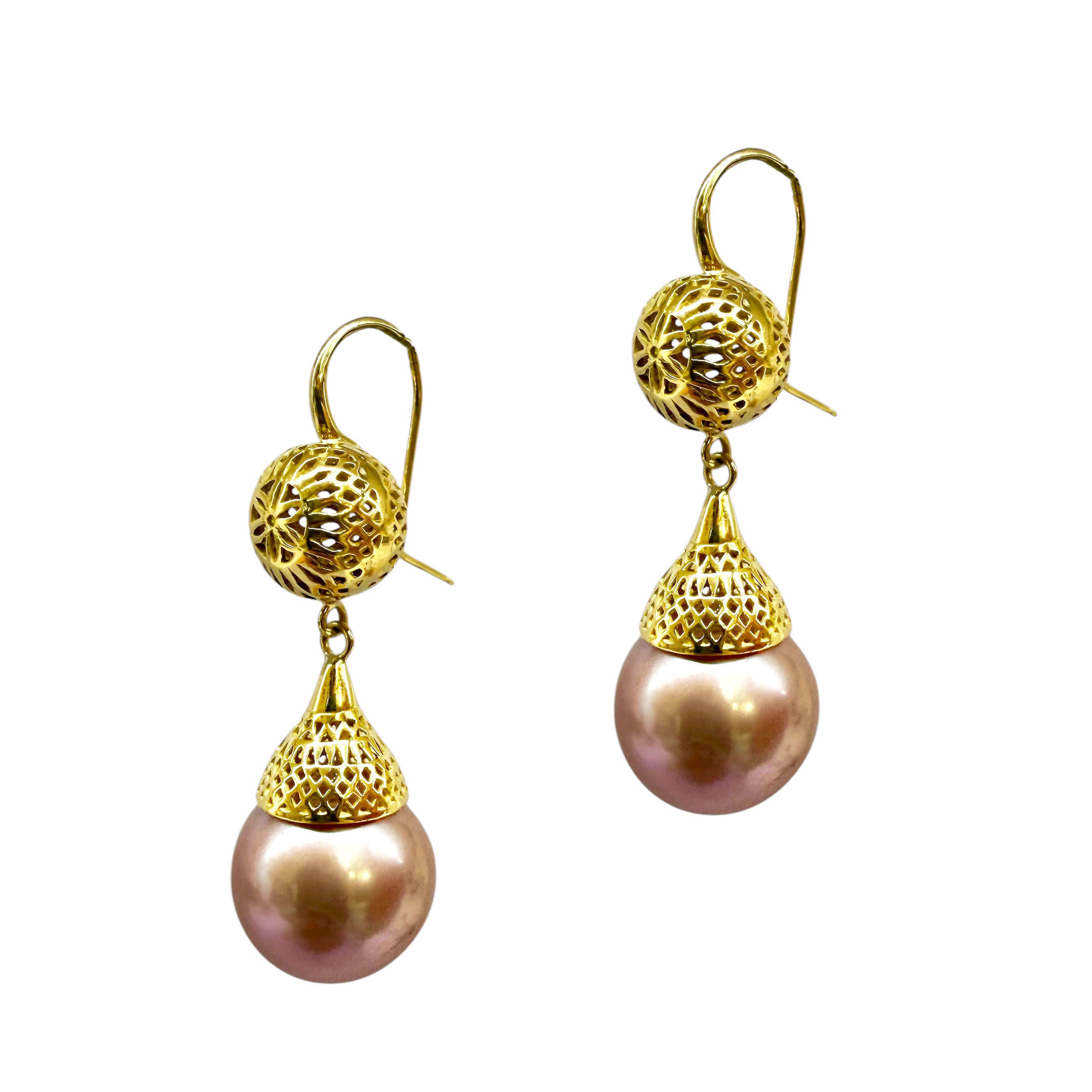 Natural colored purple freshwater pearl drop earrings