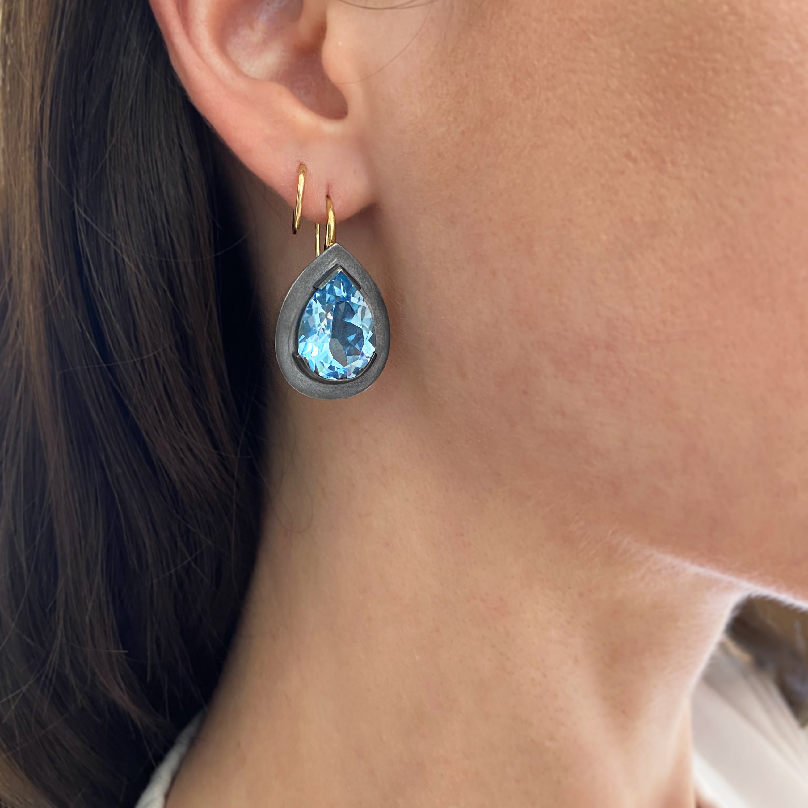 Mixed Metal Blue Topaz Pear Shaped Earrings