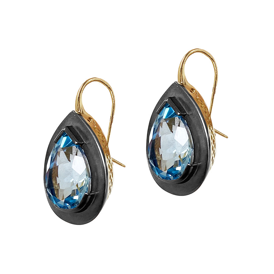 Mixed Metal Blue Topaz Pear Shaped Earrings