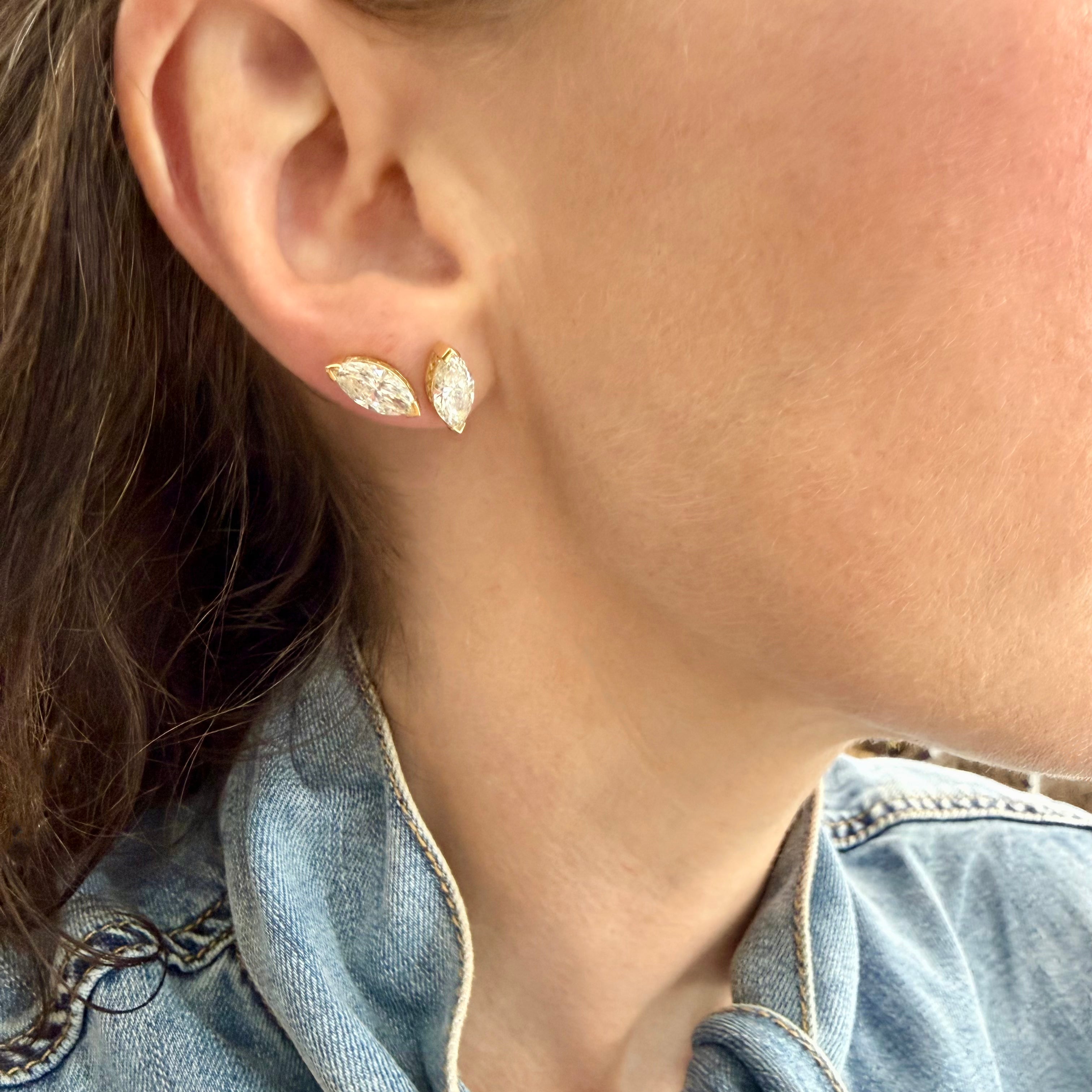 18K Yellow Gold Crownwork® Marquise Diamond Stud Earrings
