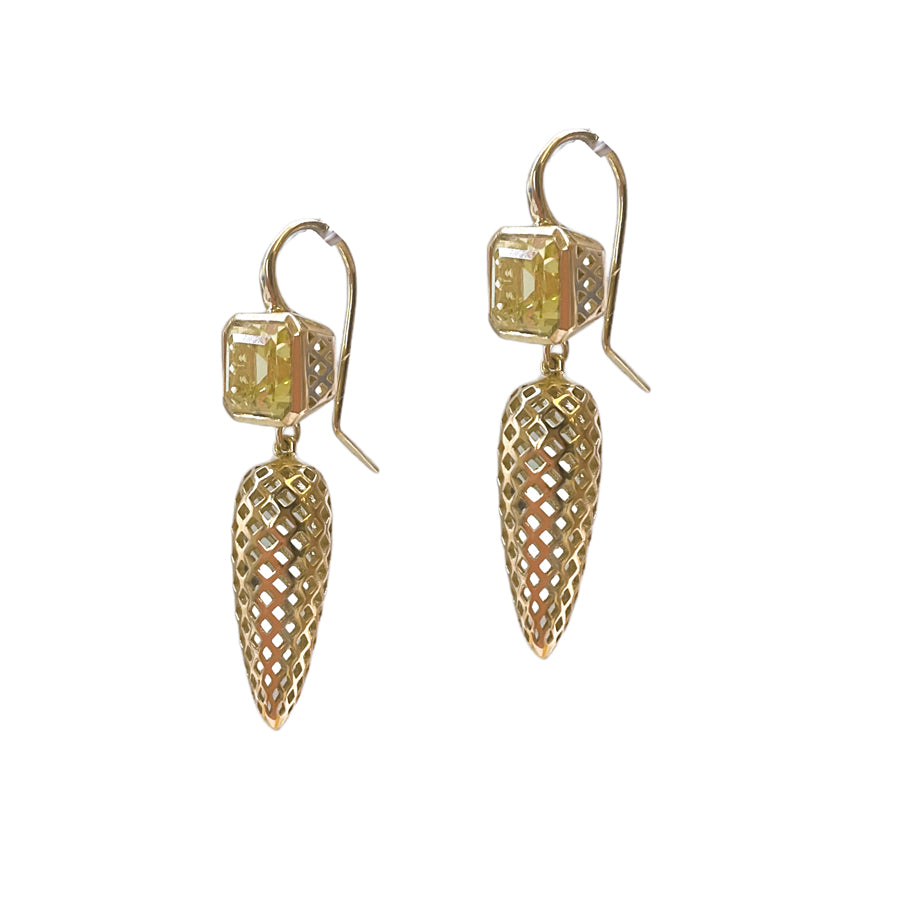 Green Citrine and Crownwork Spear Earrings
