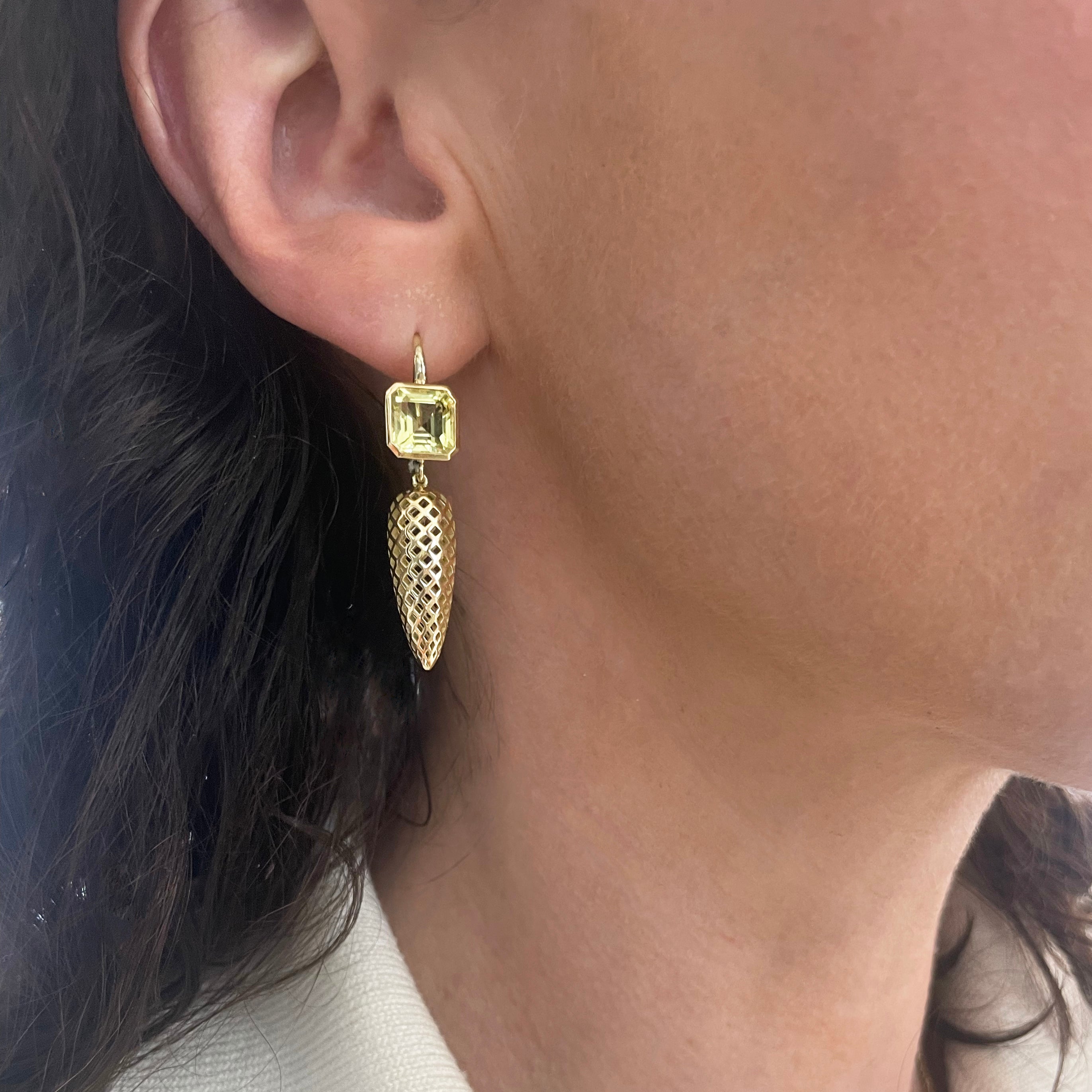 Green Citrine and Crownwork Spear Earrings