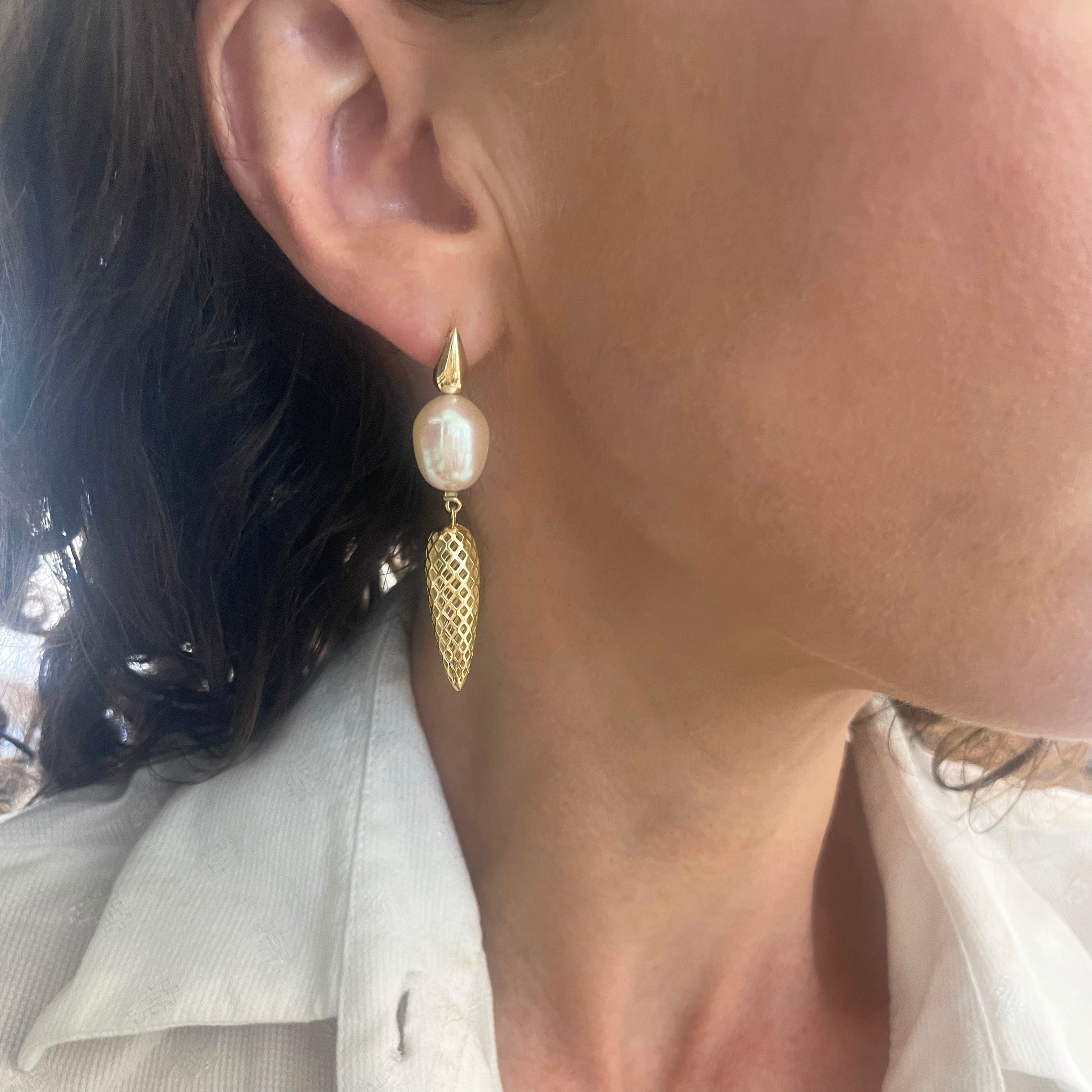Pearl and Crownwork Spear Earrings