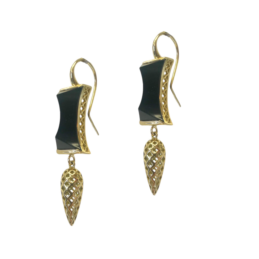 Carved Onyx and Crownwork Spear Earrings