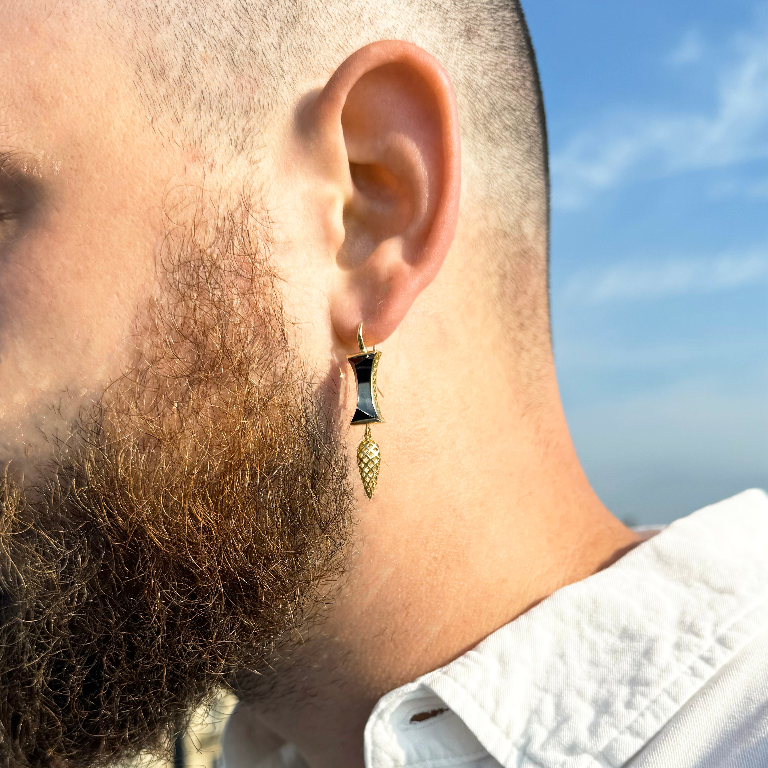 Carved Onyx and Crownwork Spear Earrings
