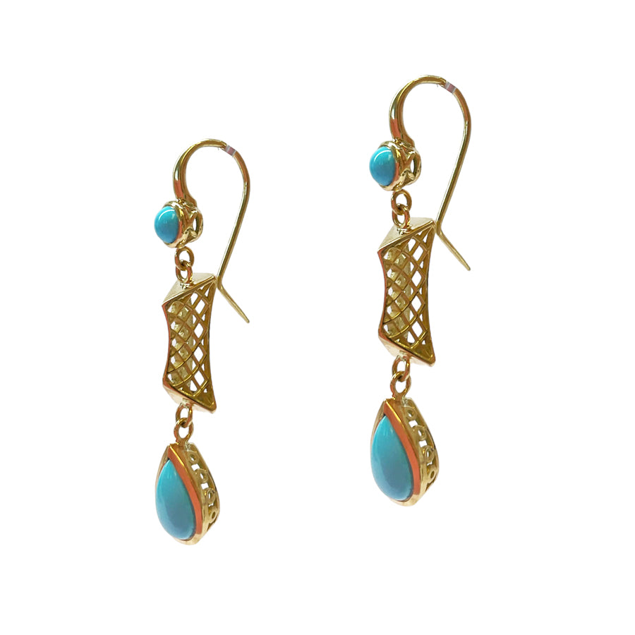 Elongated Crownwork® Pyramid and Turquoise Earring