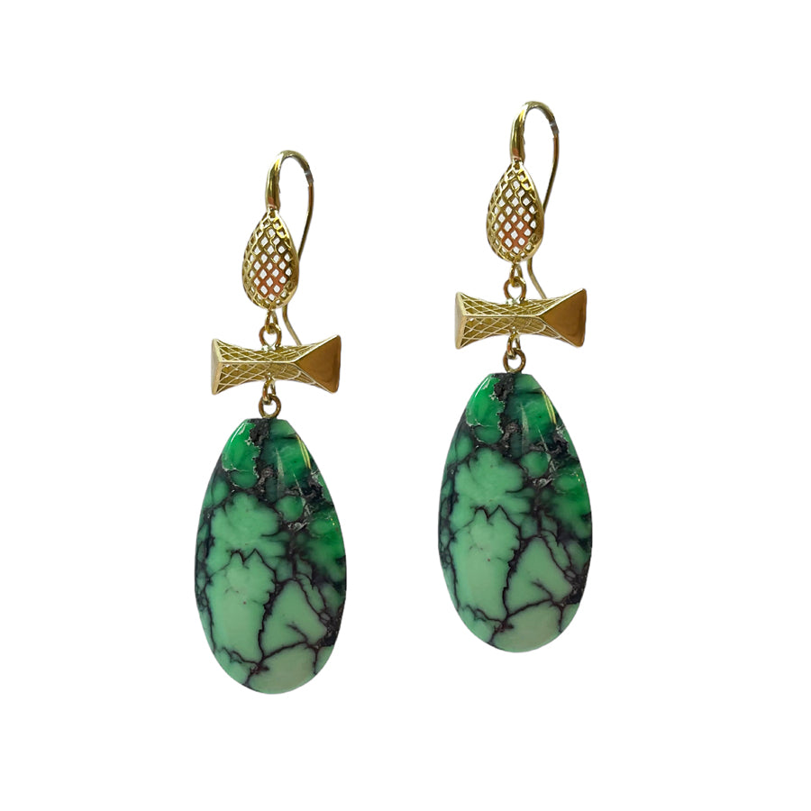 Crownwork Pear and Crossbar Variscite Drop Earrings