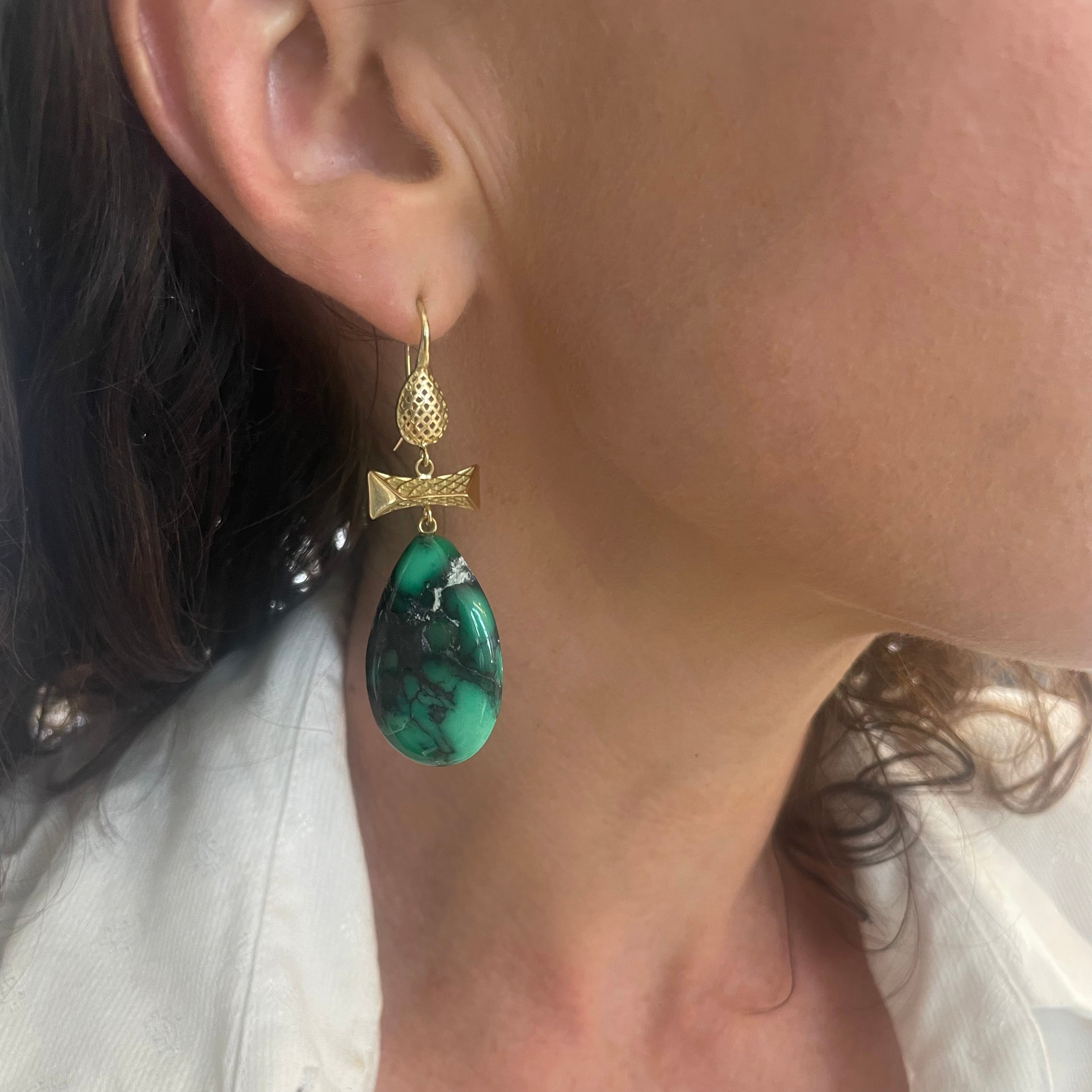 Crownwork Pear and Crossbar Variscite Drop Earrings