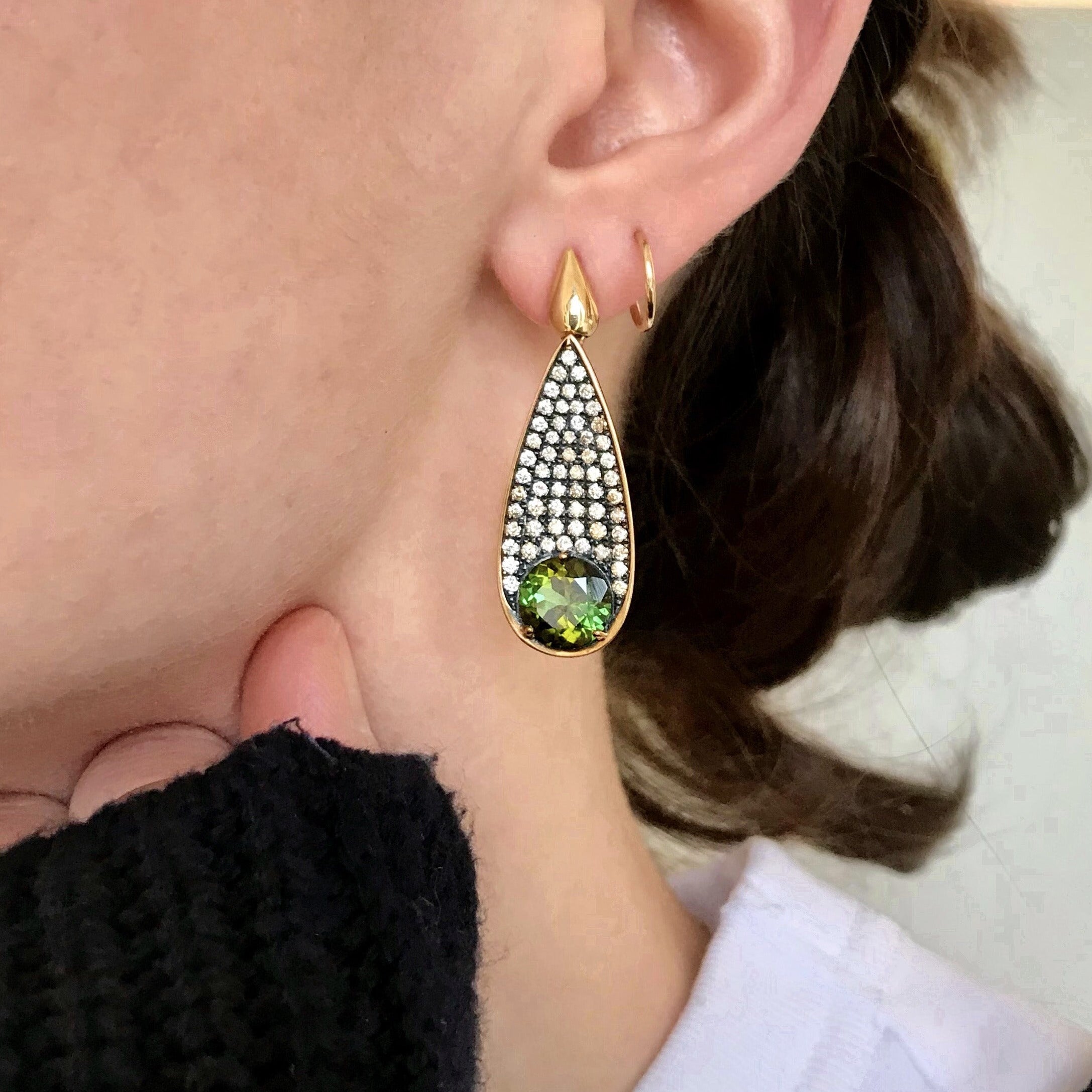 Green Tourmaline and Diamond Earrings
