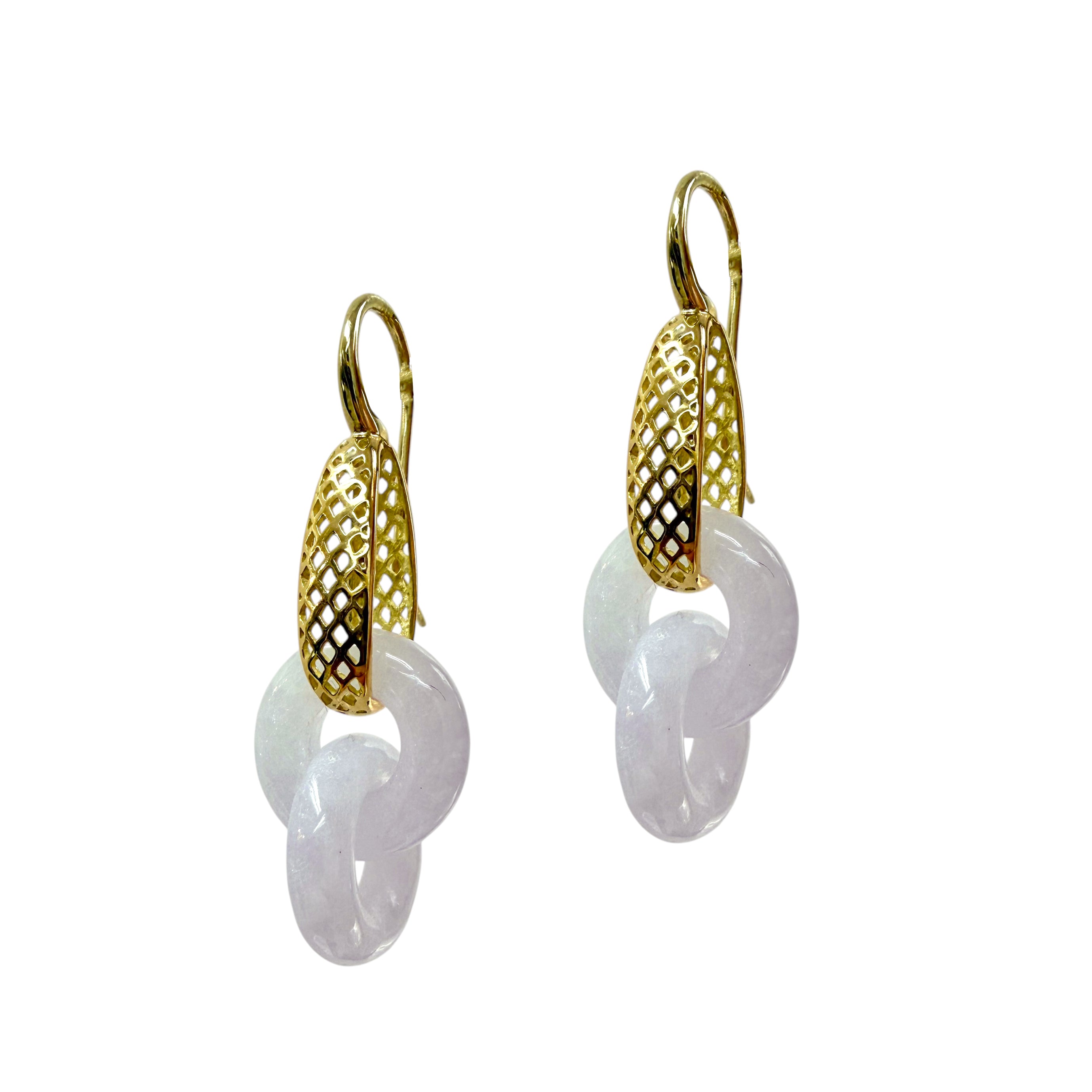 18K Yellow Gold Crownwork® Link Earrings with Interlocking Lavender Jade Drops