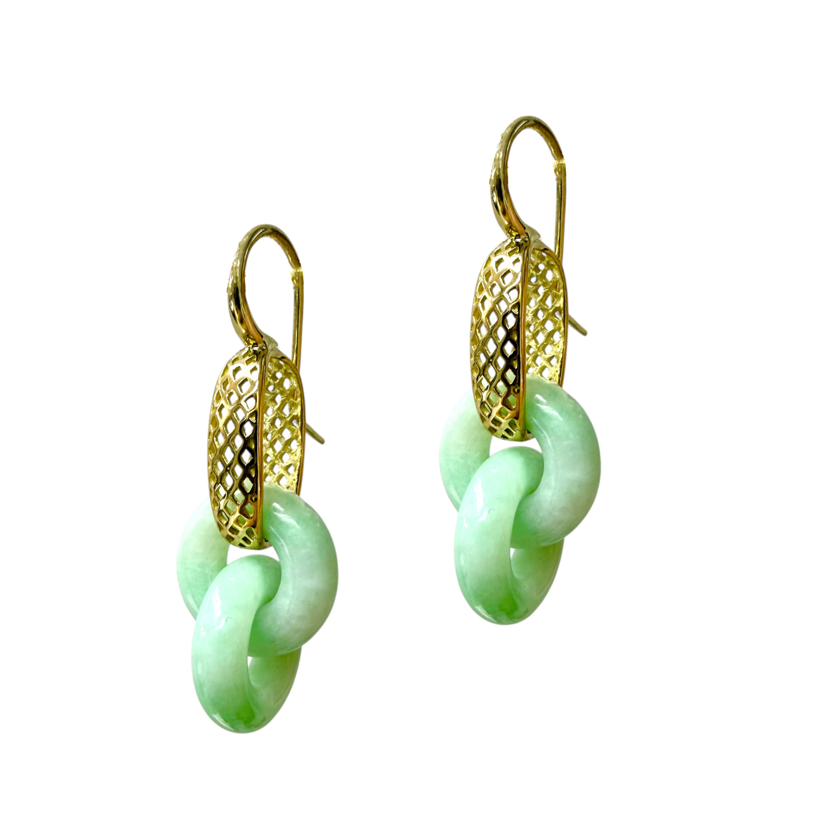 18K Yellow Gold Crownwork® Link Earrings with Interlocking Jade Drops