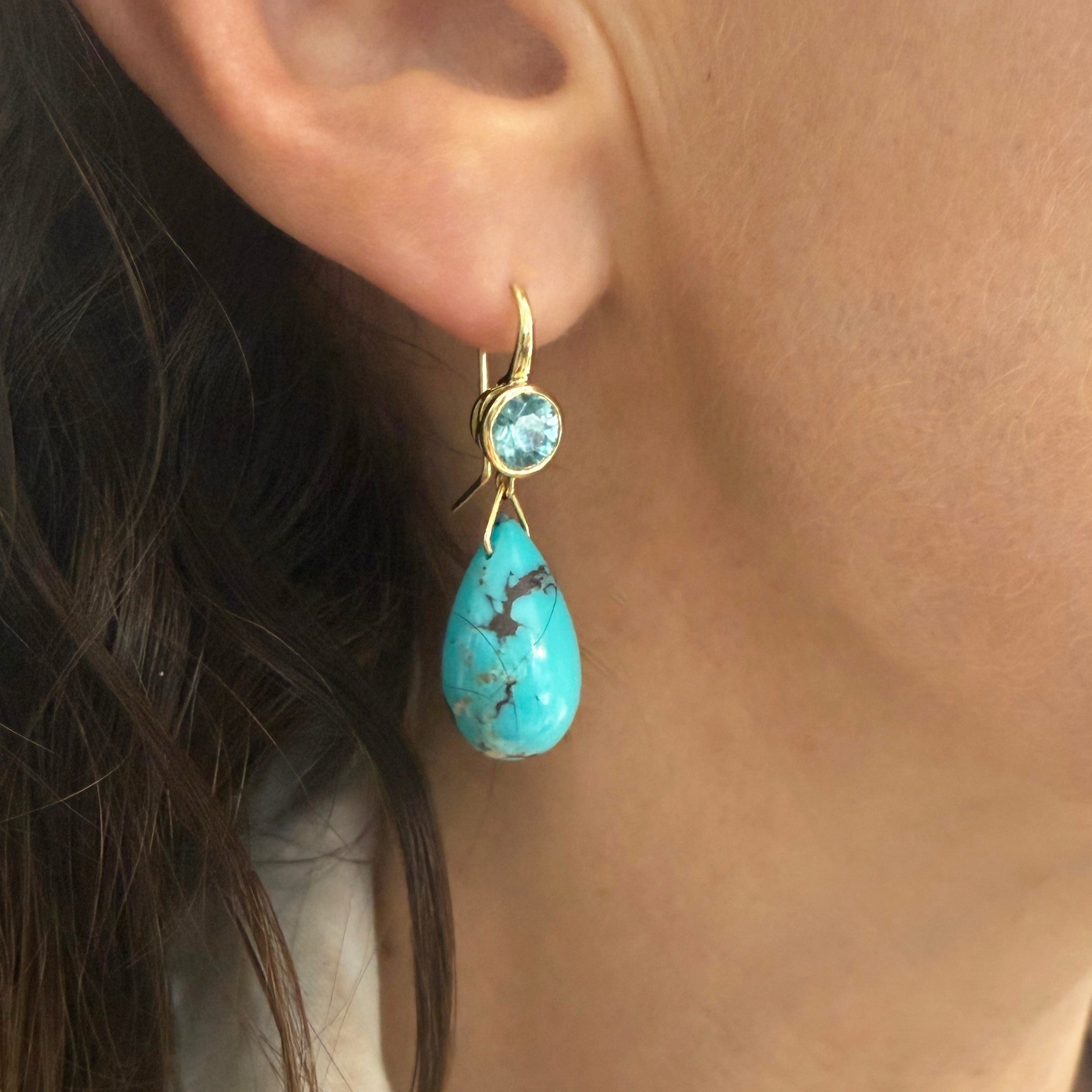 Blue Zircon and Turquoise Drop Earrings
