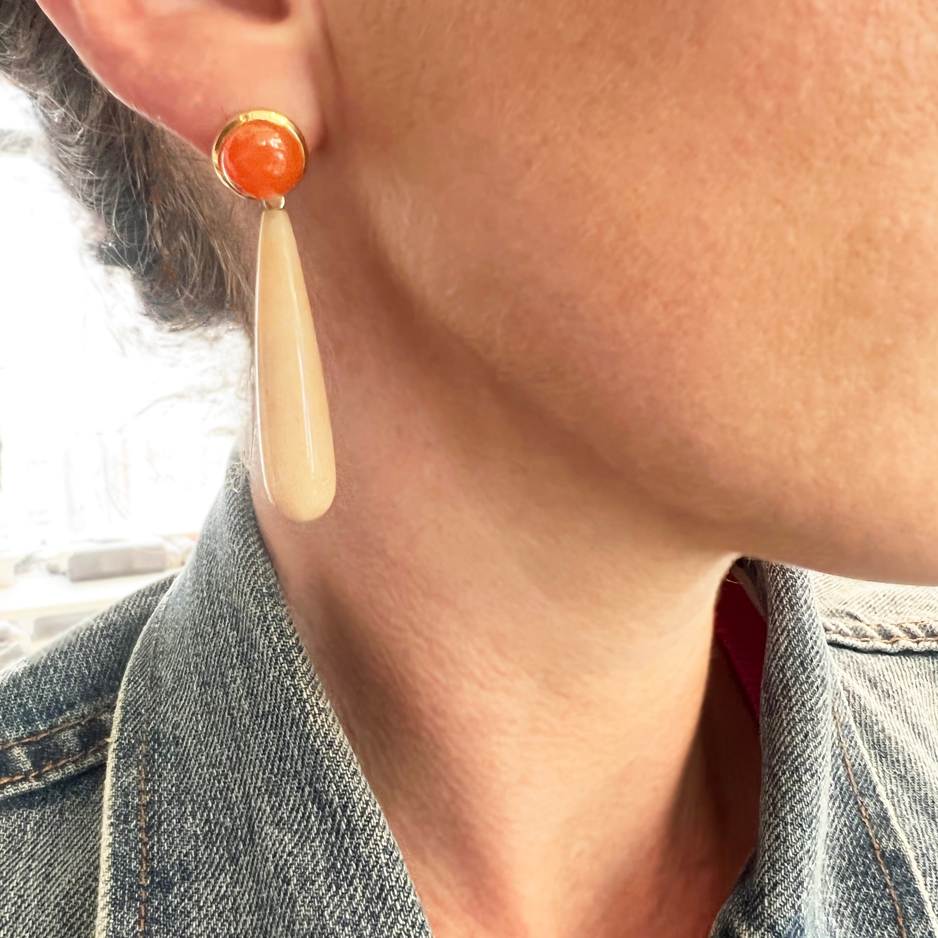 Carnelian and Guava Agate Drop Earrings