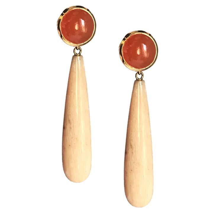 Carnelian and Guava Agate Drop Earrings